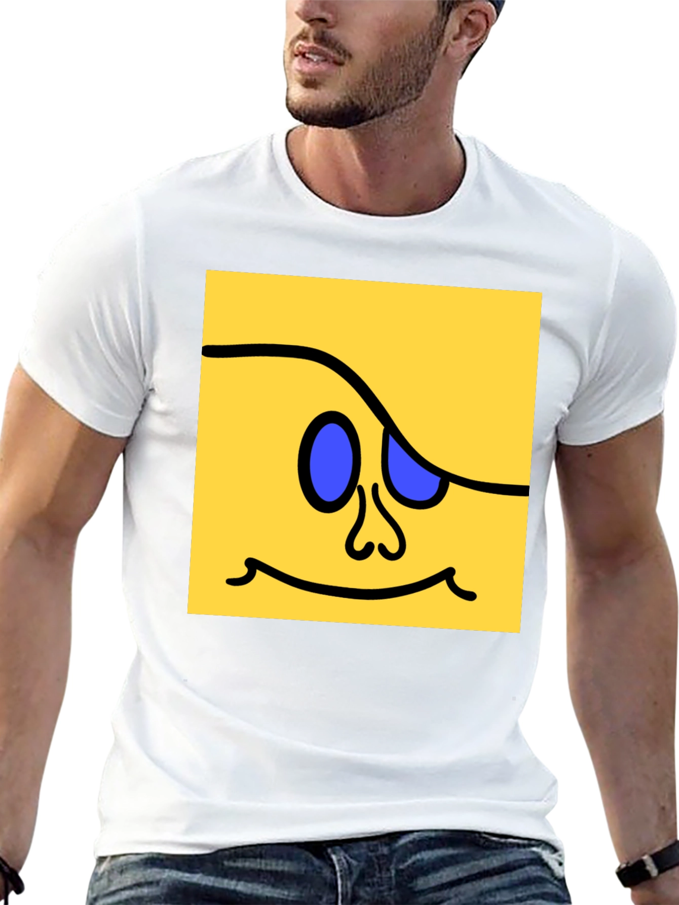Funky Square Face Graphic Tee - Black Cotton Blend