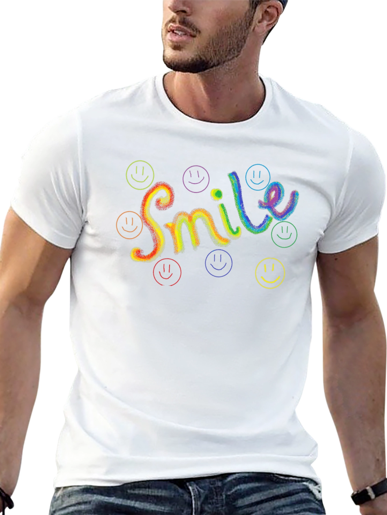 Rainbow Smile Graphic Black T-Shirt