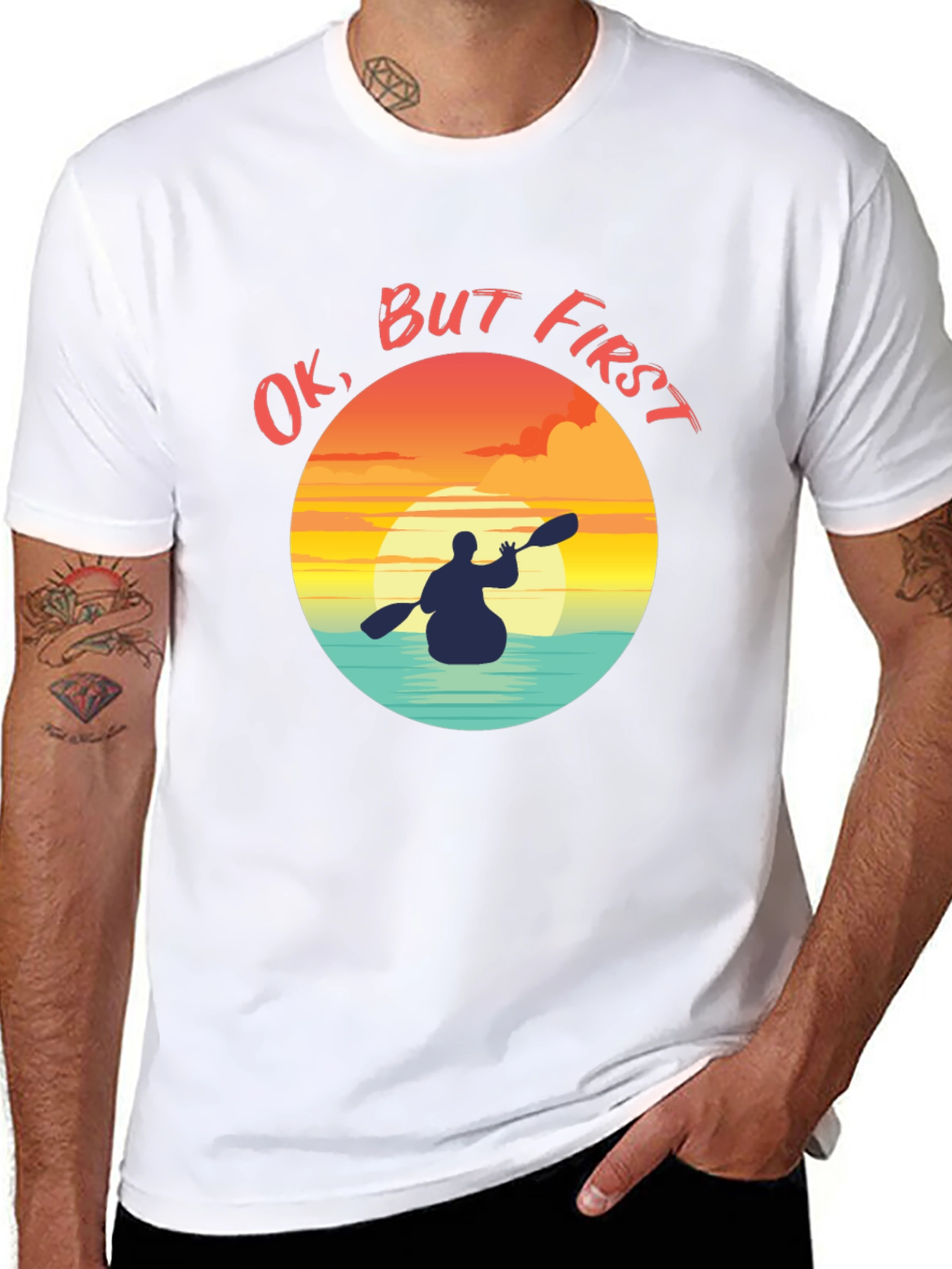 Ok But First Kayak Graphic T-Shirt - Sunset Paddler