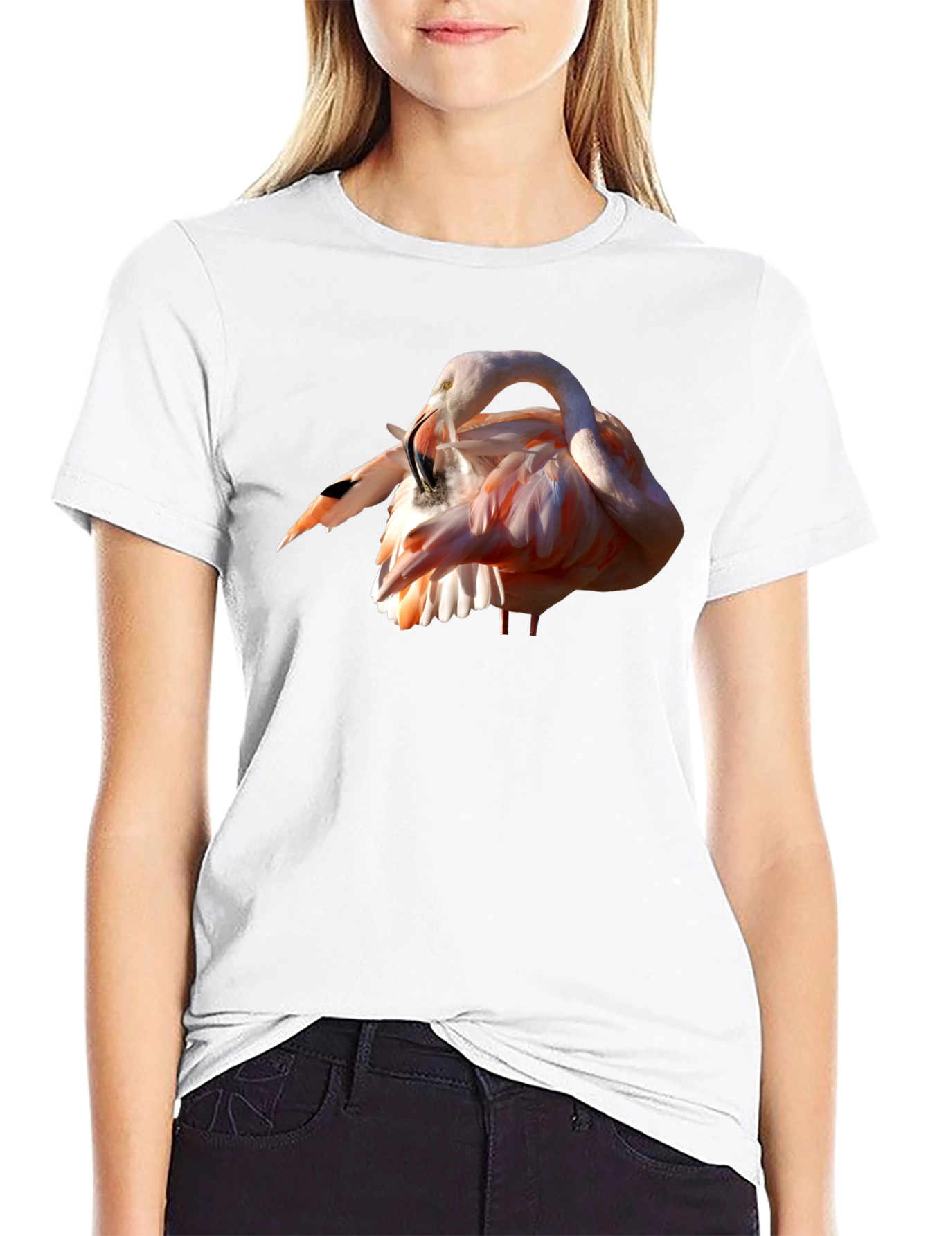Flamingo Print Black T-Shirt