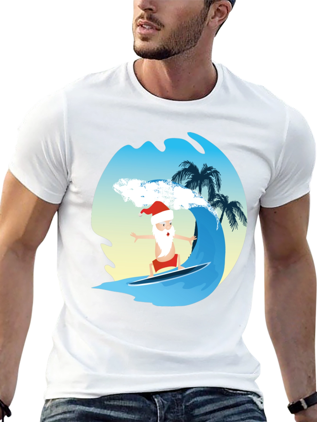 Surfing Santa Graphic Tee - Holiday Fun