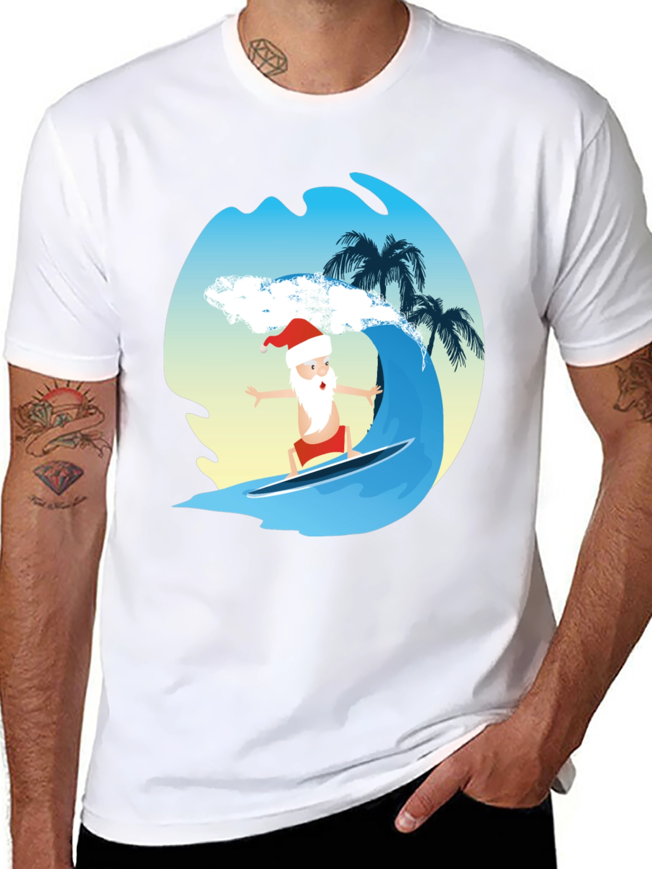 Surfing Santa Graphic Tee - Holiday Fun