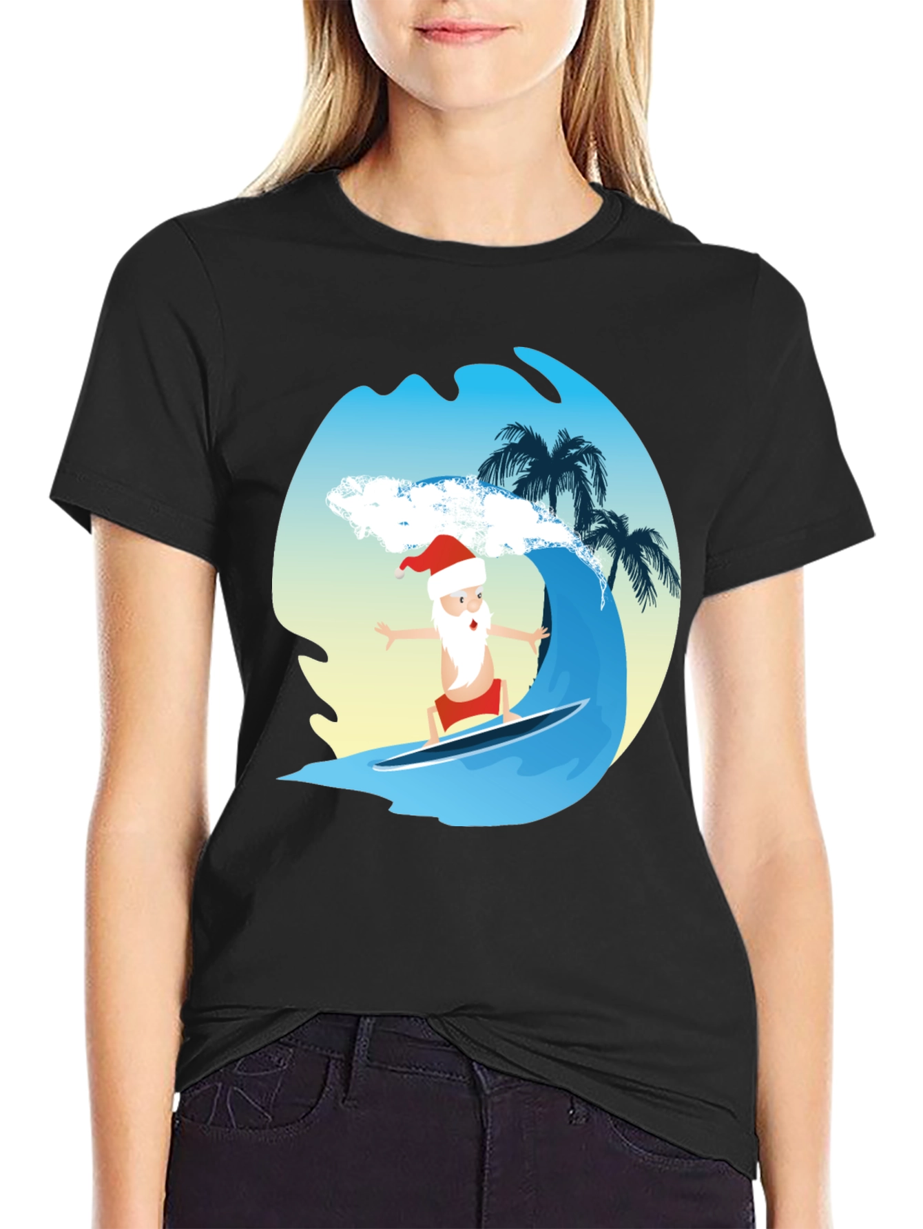 Surfing Santa Graphic Tee - Holiday Fun