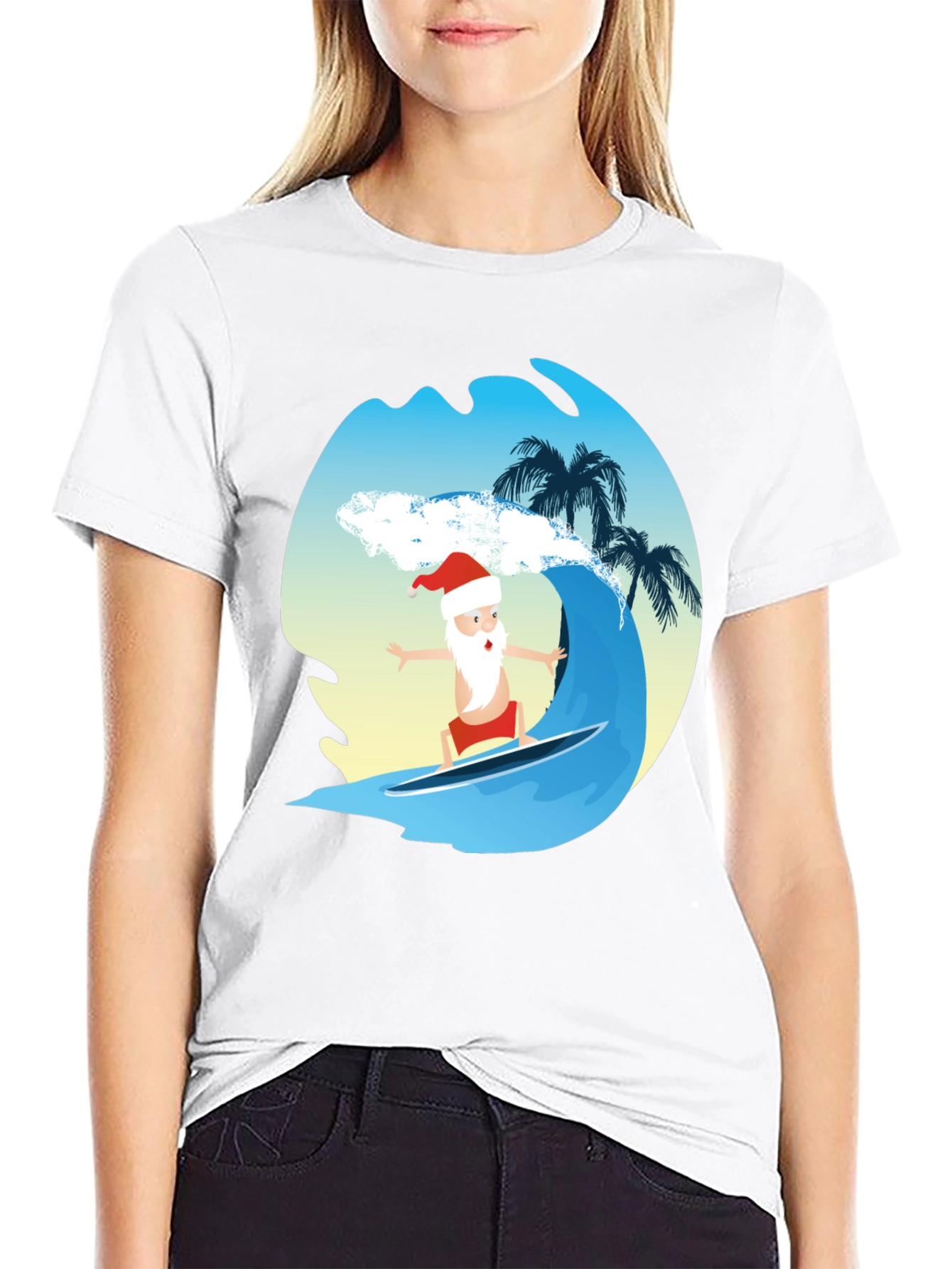 Surfing Santa Graphic Tee - Holiday Fun