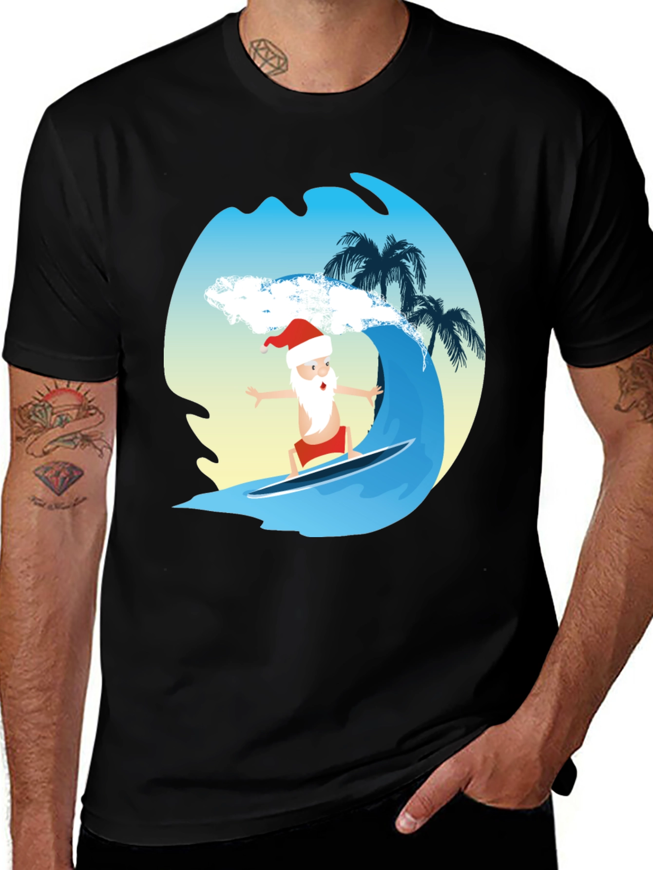 Surfing Santa Graphic Tee - Holiday Fun