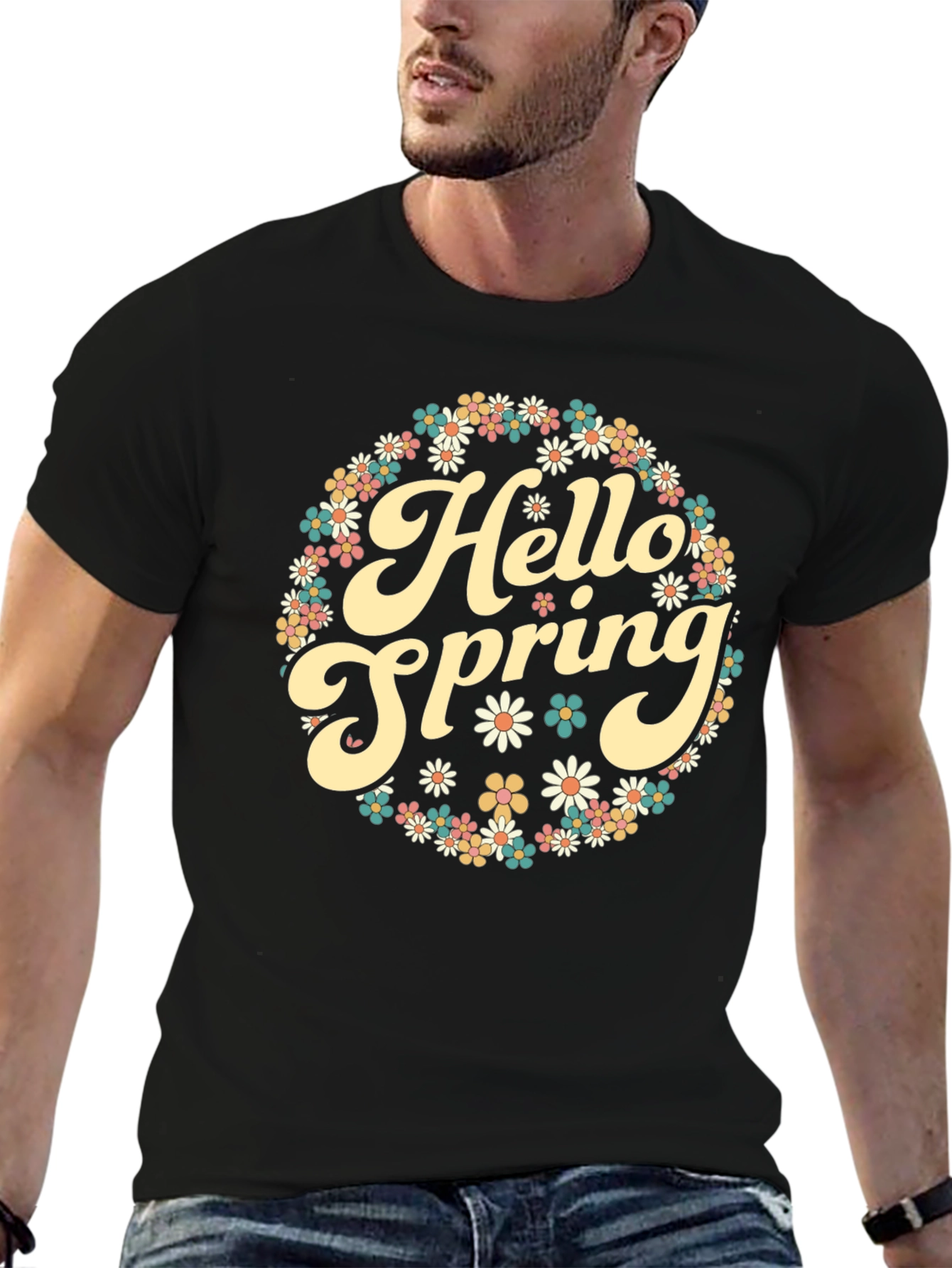 Hello Spring Floral Tee - Retro Style