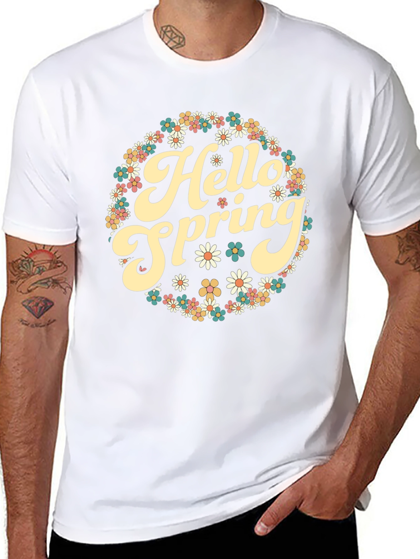 Hello Spring Floral Tee - Retro Style