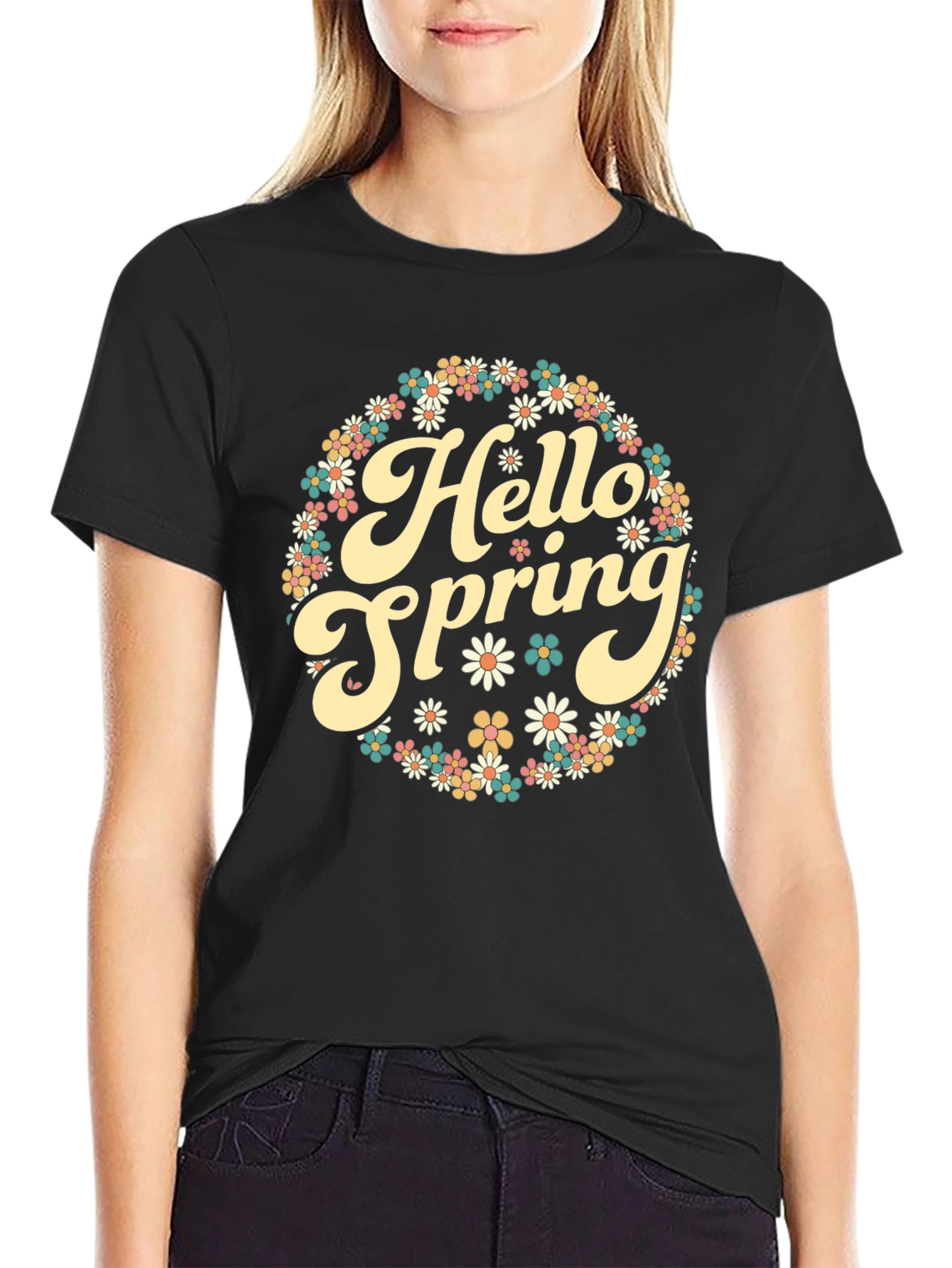 Hello Spring Floral Tee - Retro Style