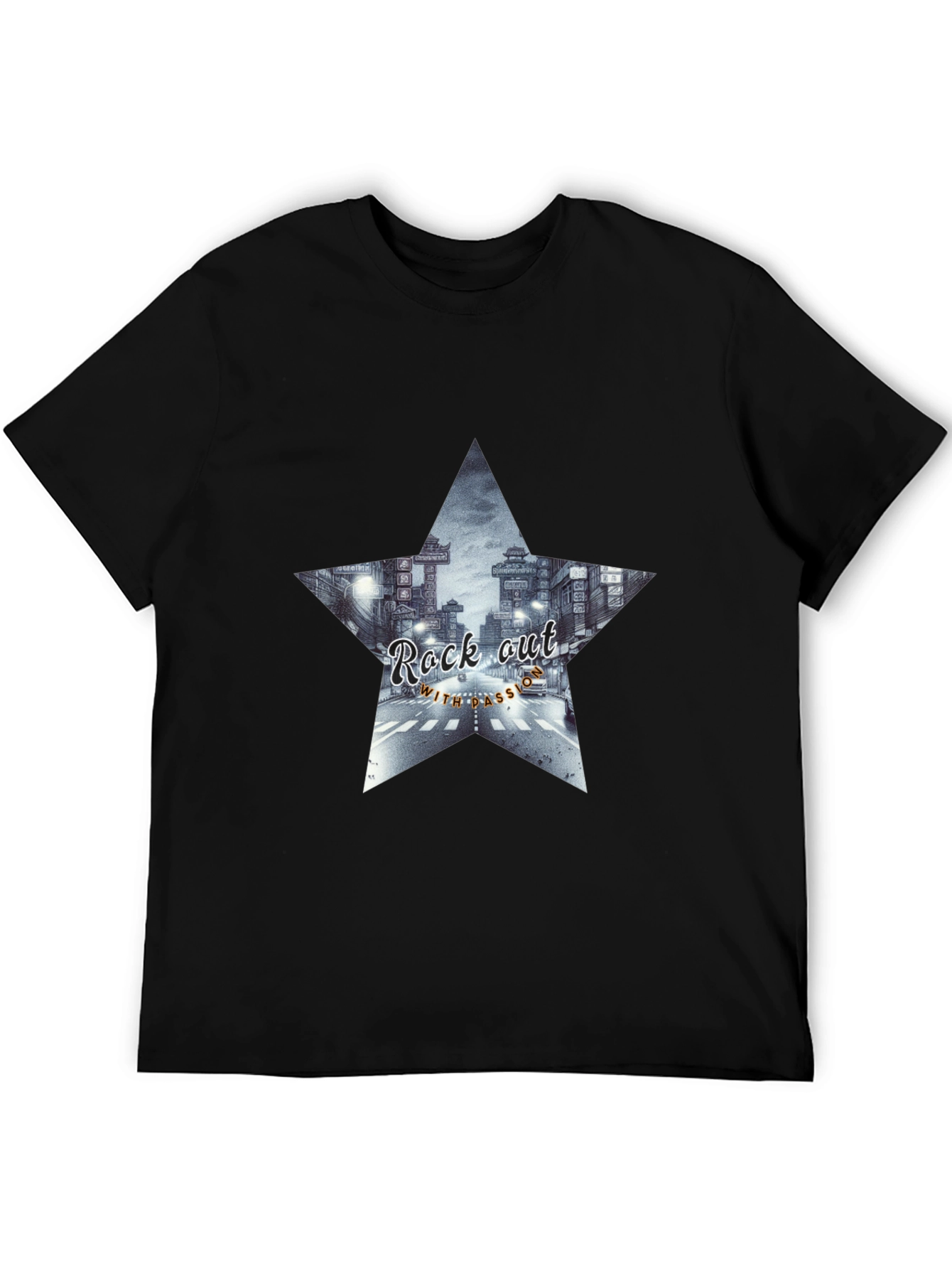 Rock Out Star Graphic Tee - Black Cotton T-Shirt