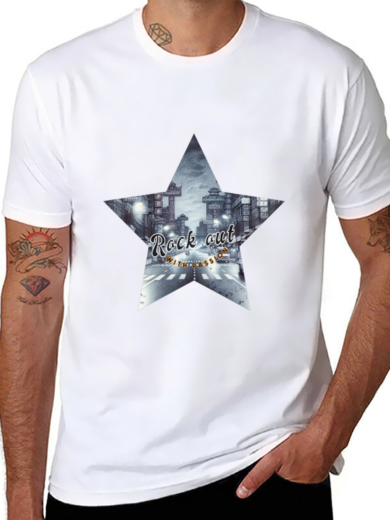 Rock Out Star Graphic Tee - Black Cotton T-Shirt