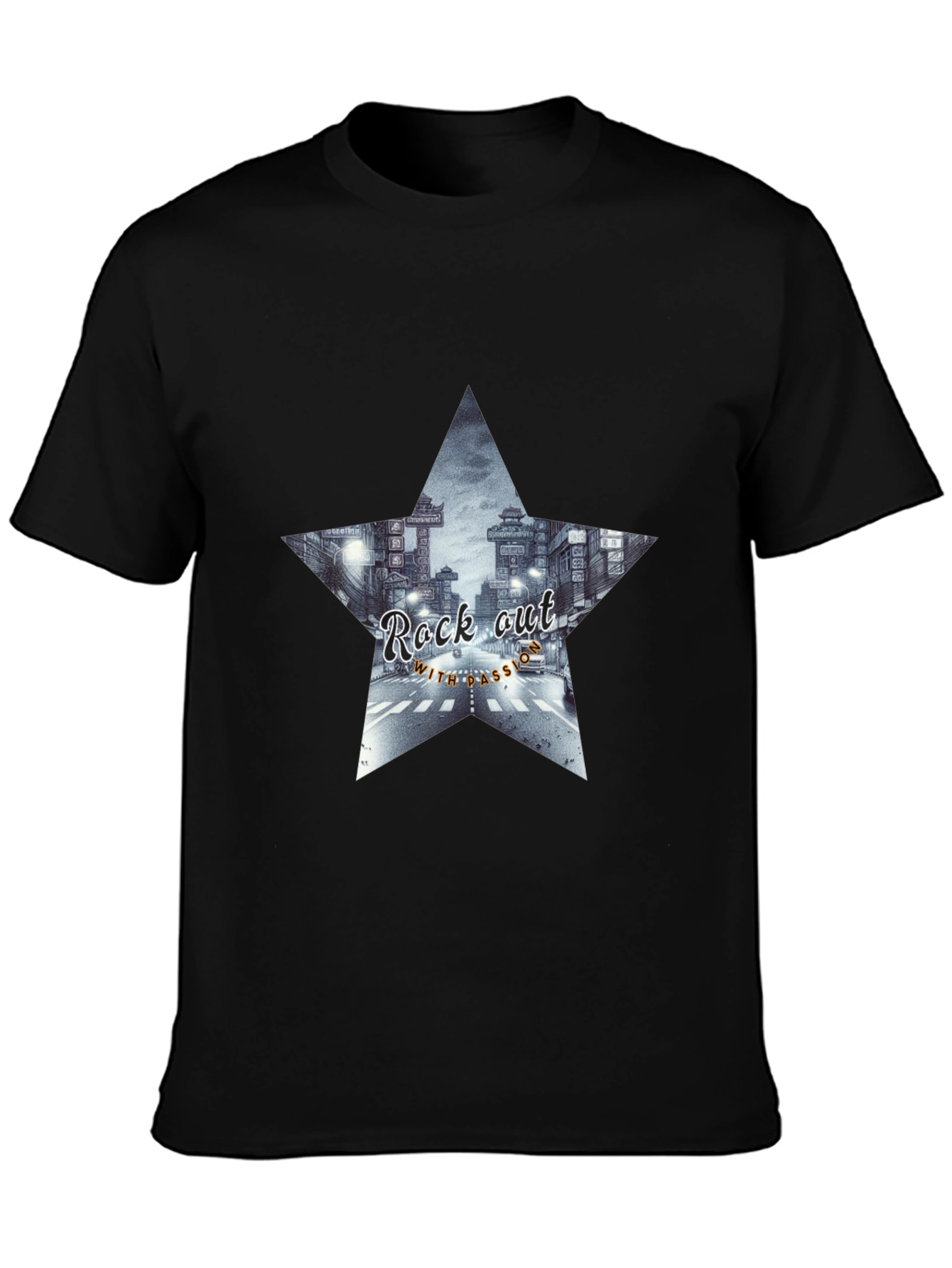 Rock Out Star Graphic Tee - Black Cotton T-Shirt