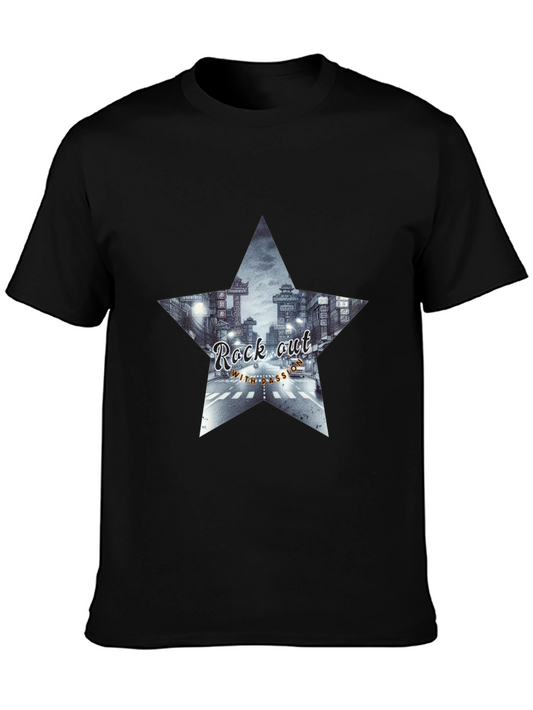 Rock Out Star Graphic Tee - Black Cotton T-Shirt