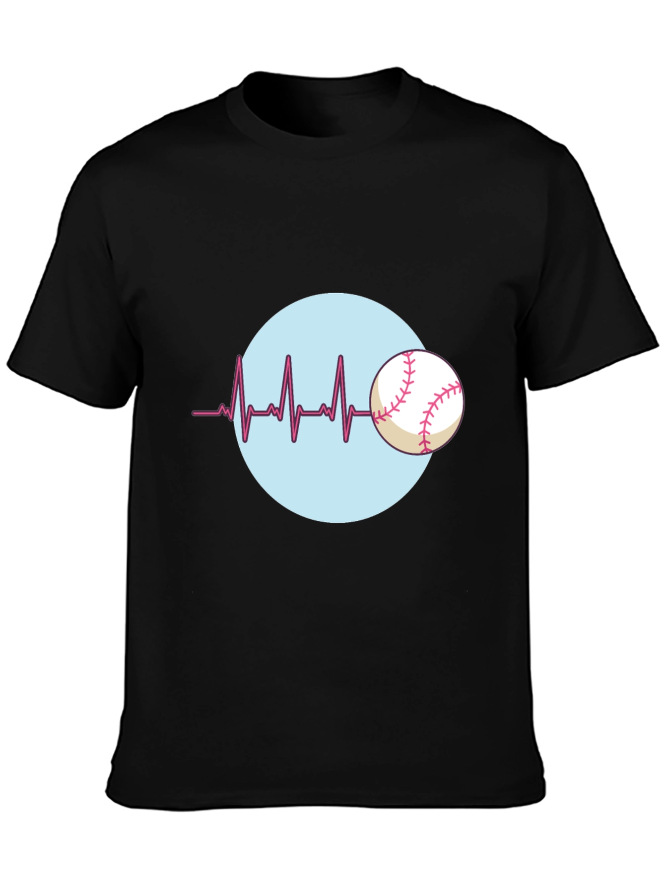 Baseball Heartbeat T-Shirt - Black Cotton Tee