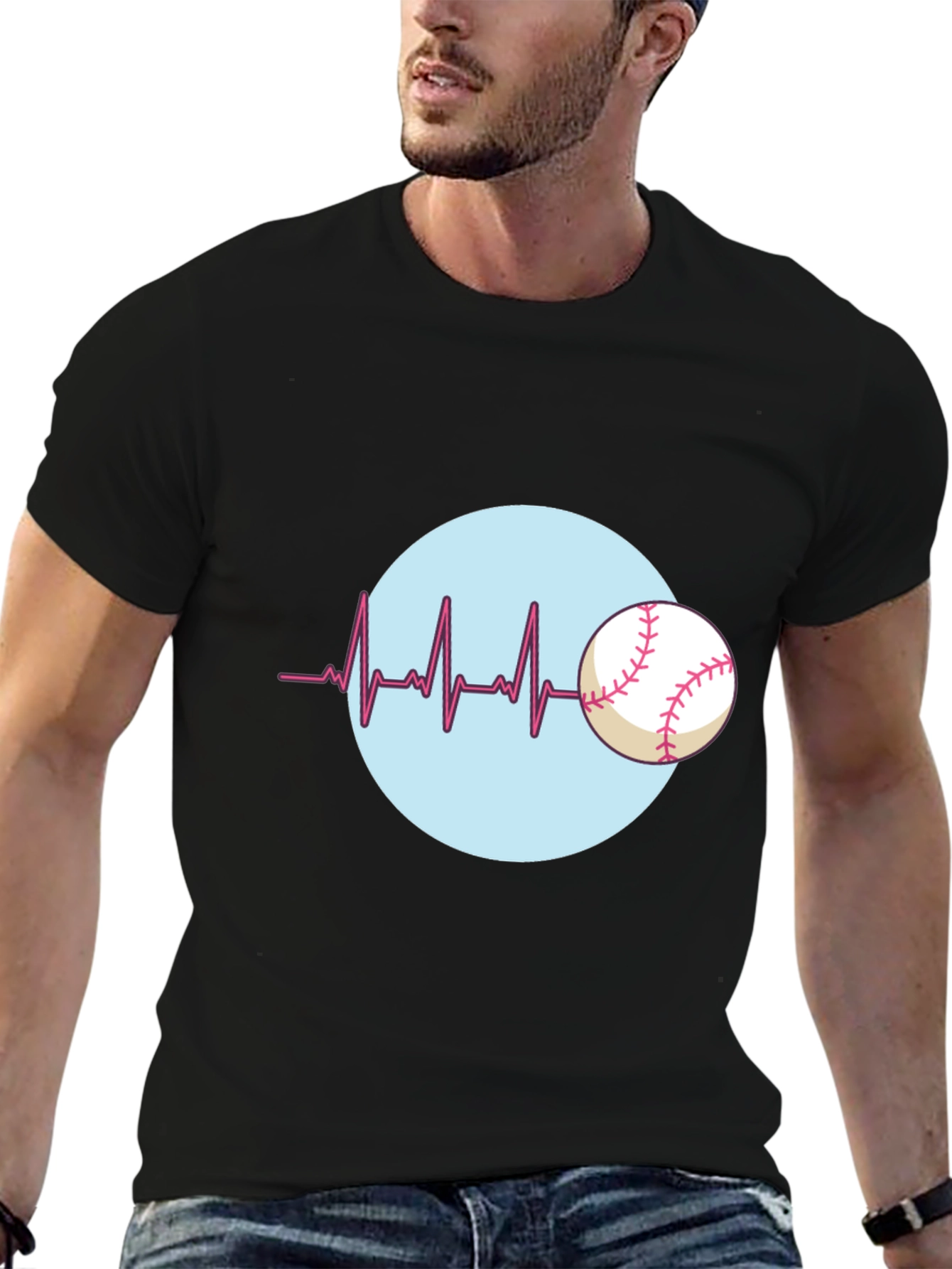 Baseball Heartbeat T-Shirt - Black Cotton Tee
