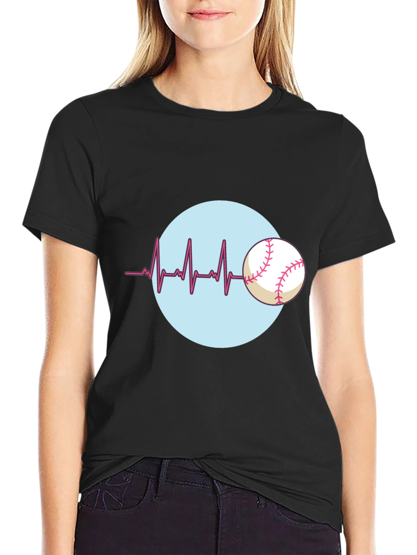 Baseball Heartbeat T-Shirt - Black Cotton Tee
