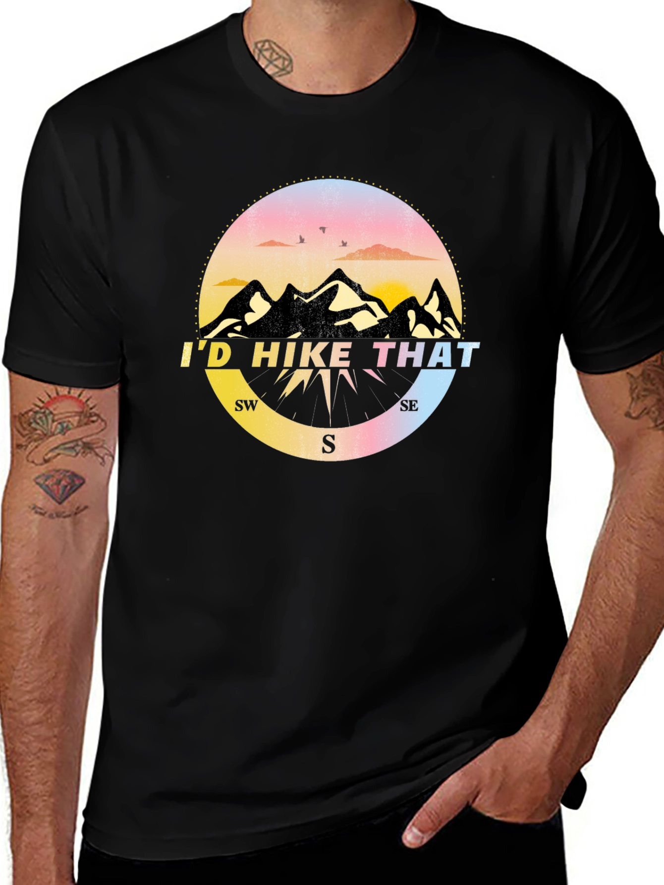 Id Hike That T-Shirt - Mountain Compass Design