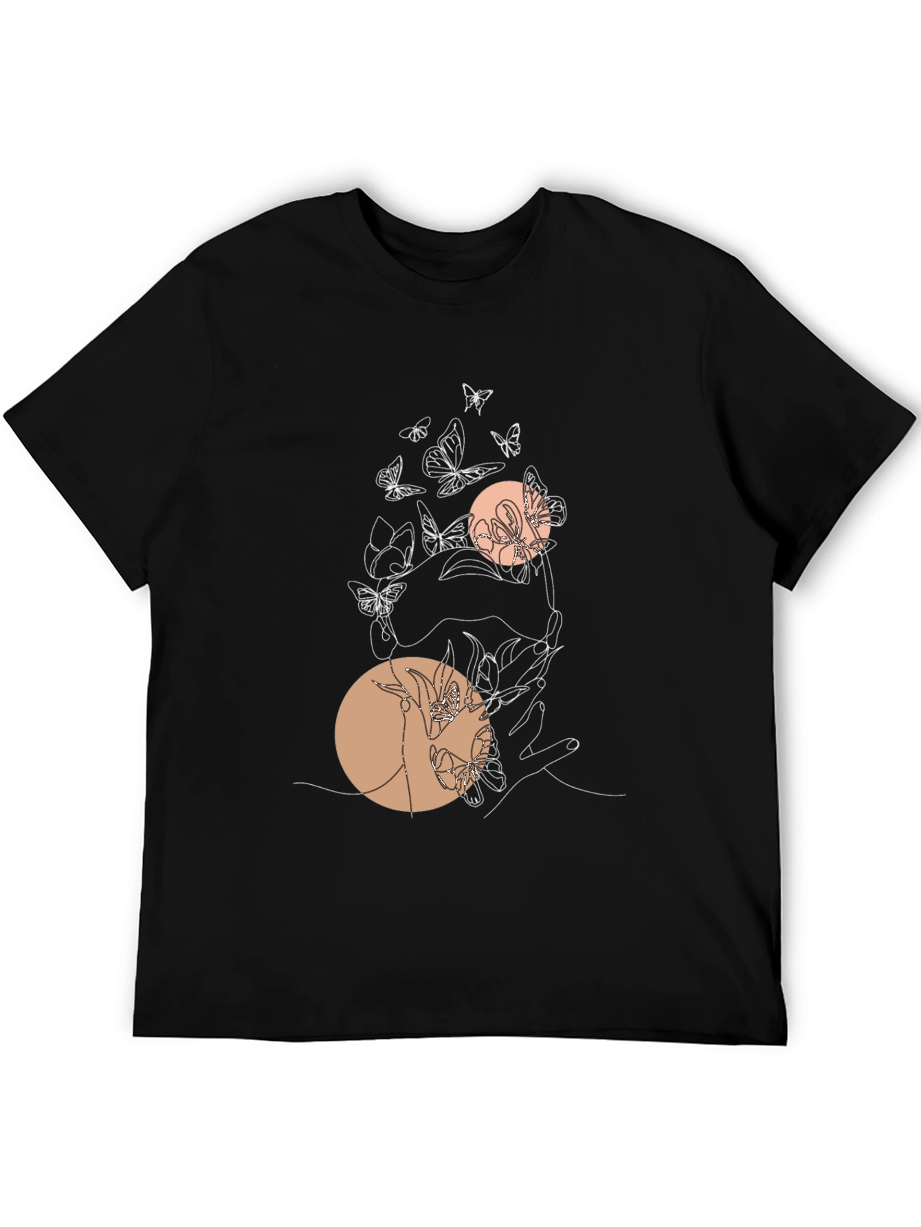 Abstract Butterfly Line Art Graphic Tee - Black