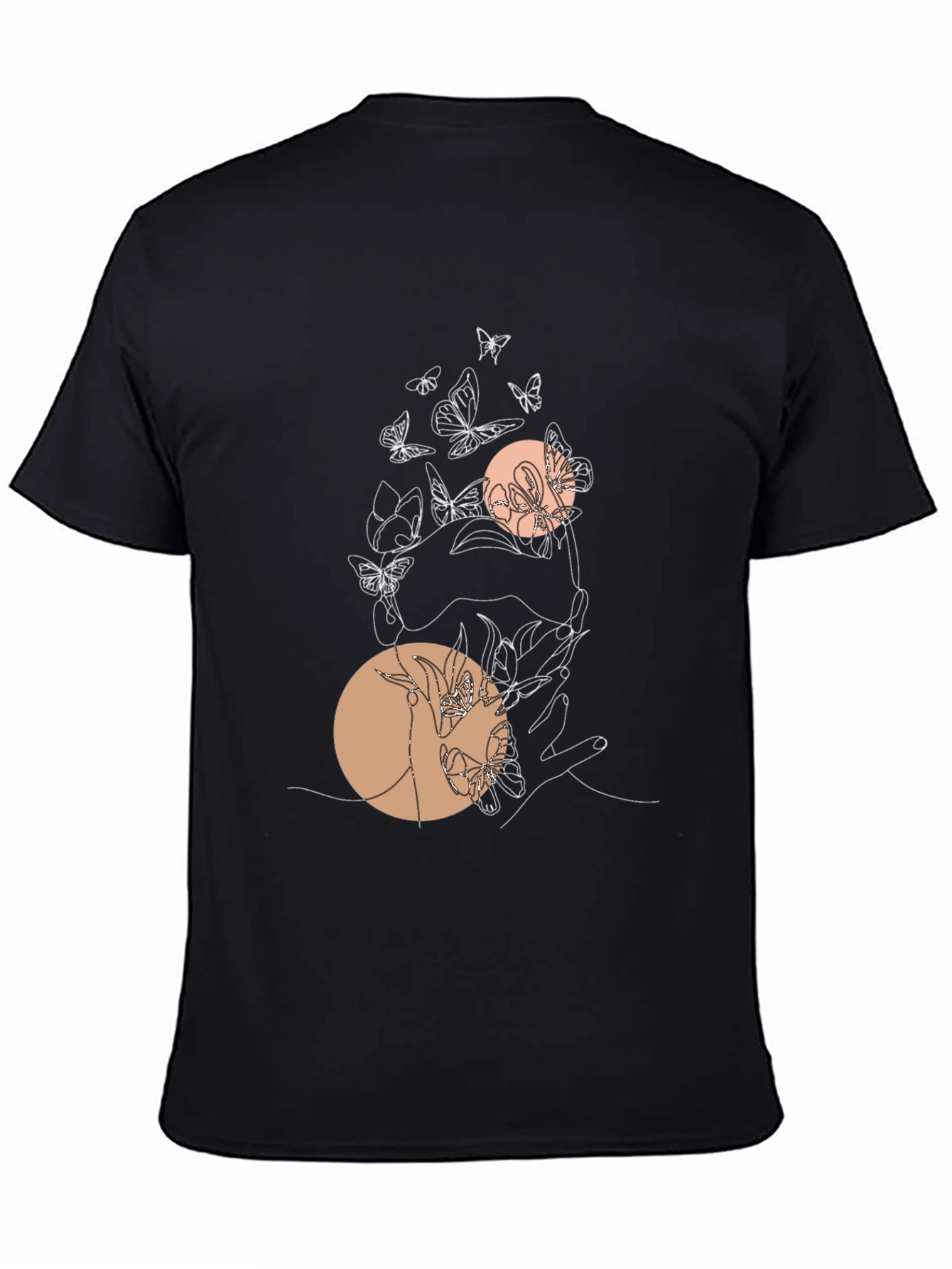 Abstract Butterfly Line Art Graphic Tee - Black
