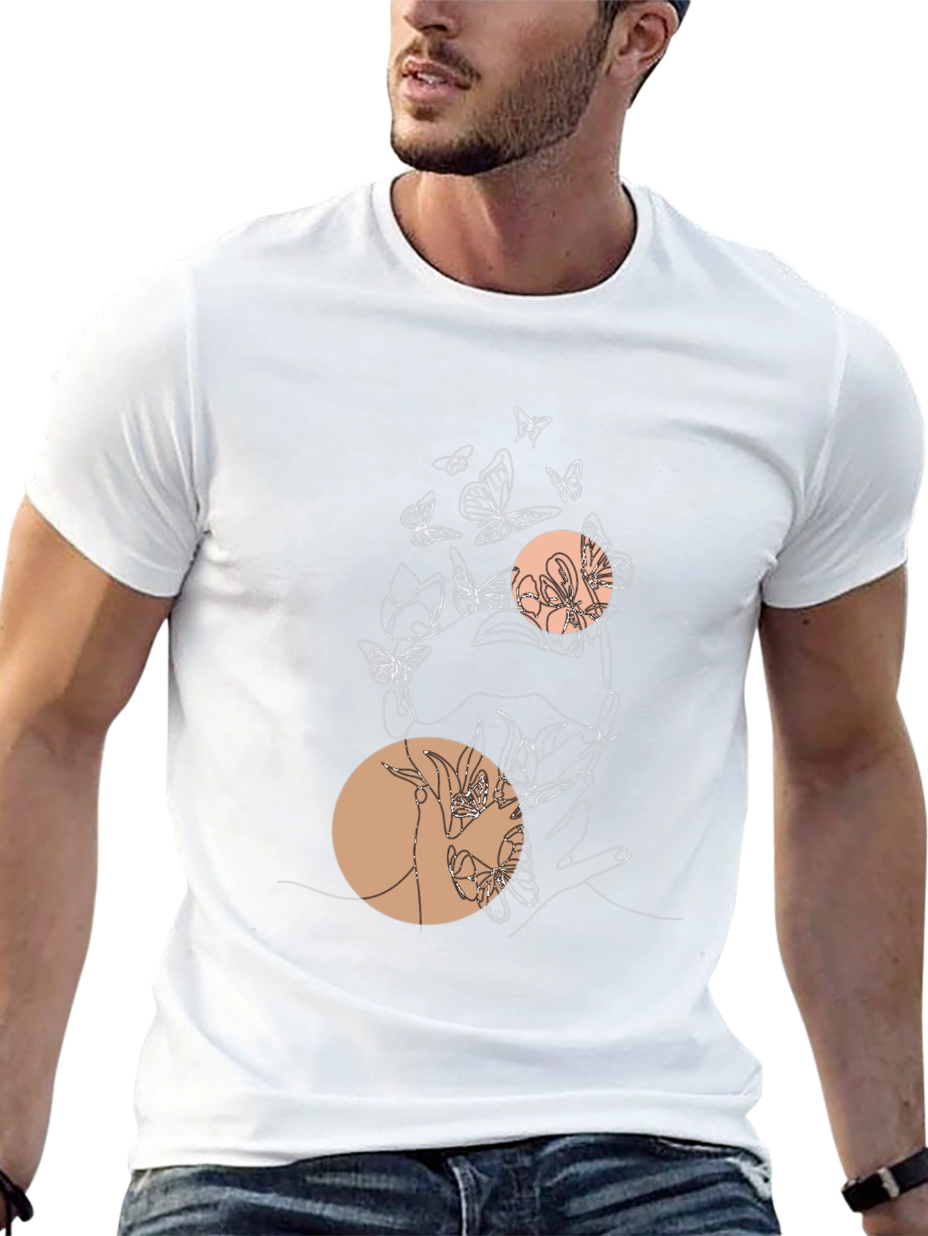 Abstract Butterfly Line Art Graphic Tee - Black