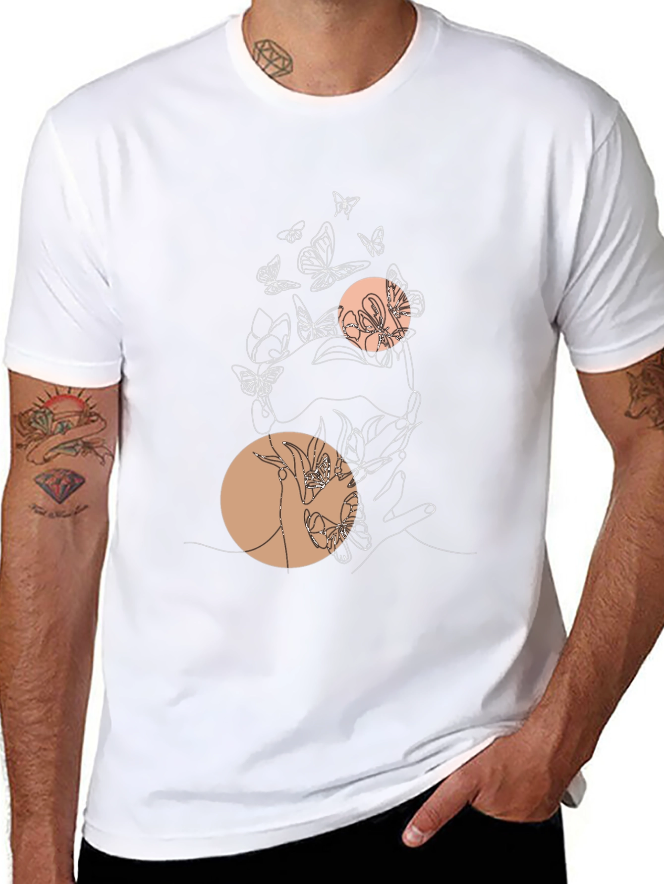 Abstract Butterfly Line Art Graphic Tee - Black