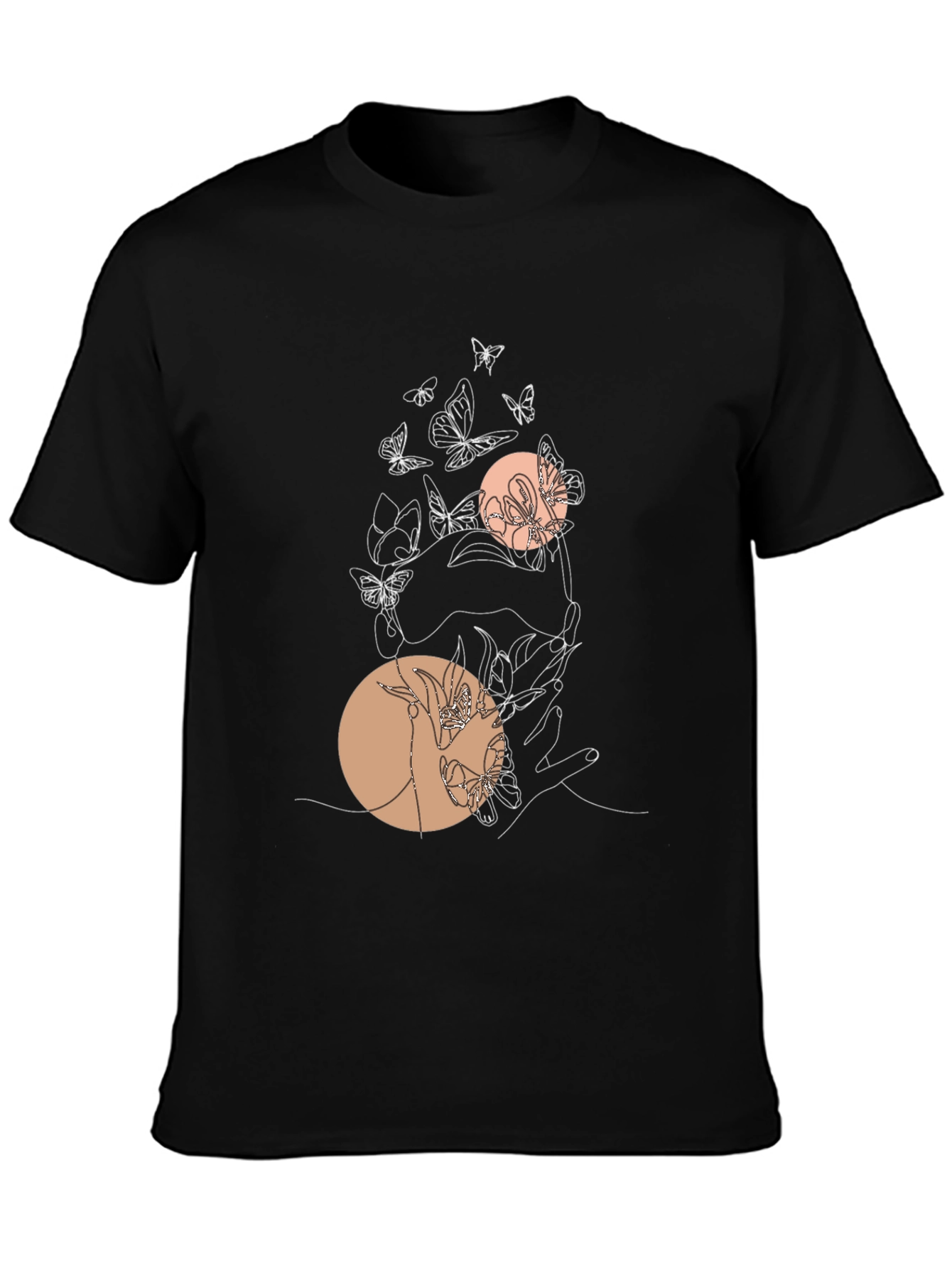 Abstract Butterfly Line Art Graphic Tee - Black