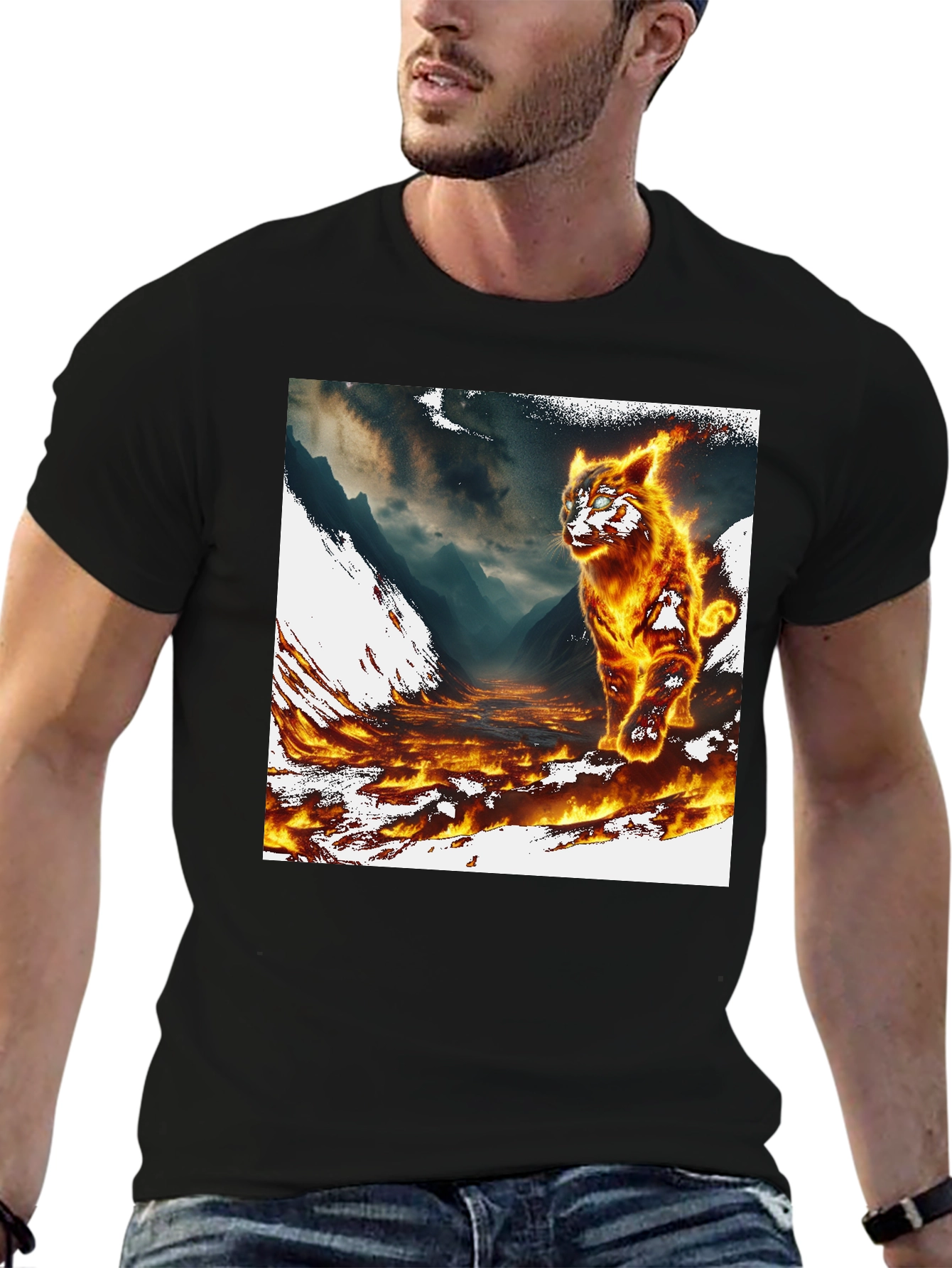 Inferno Cat Graphic Tee - Fire Design