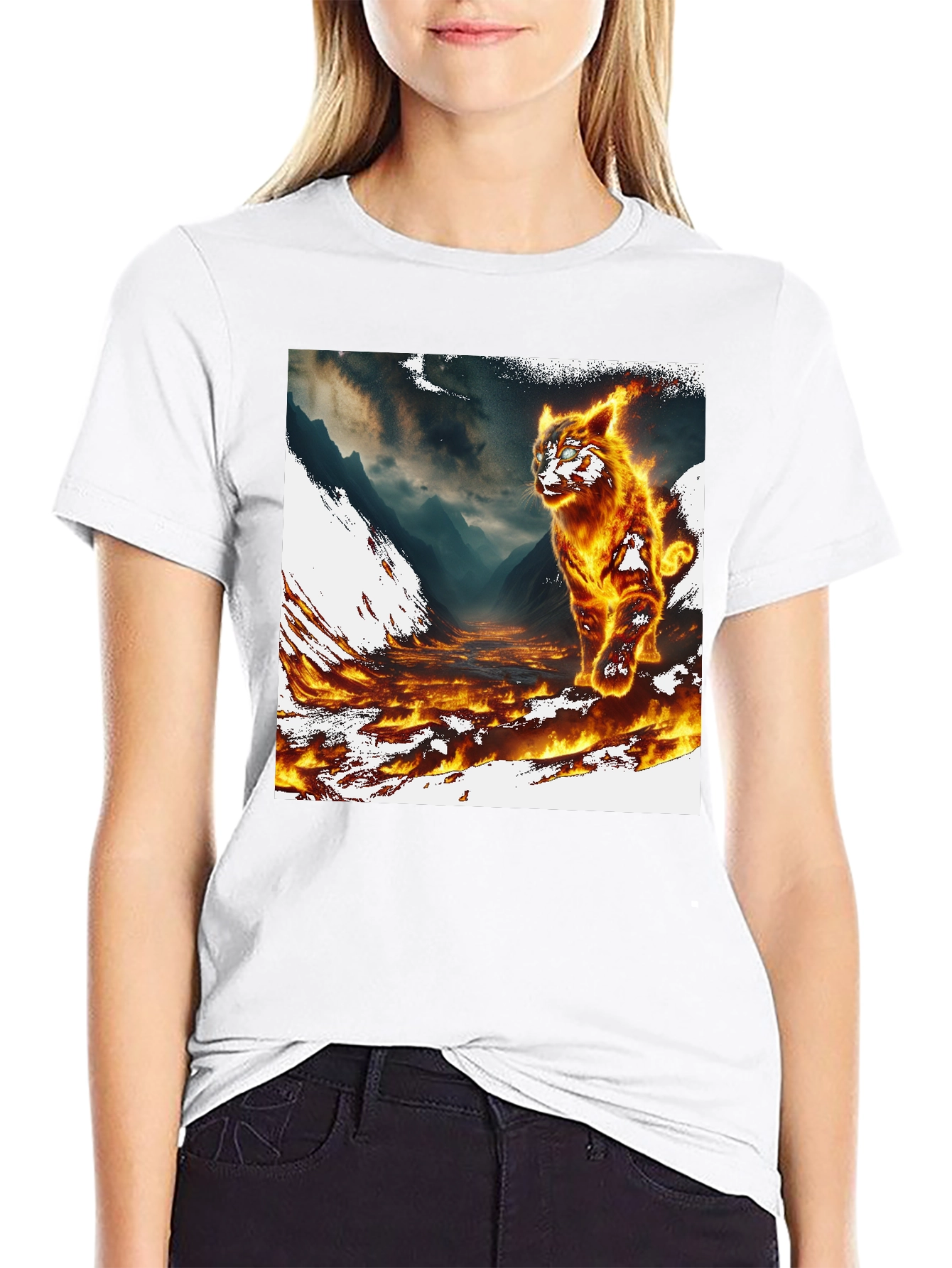 Inferno Cat Graphic Tee - Fire Design