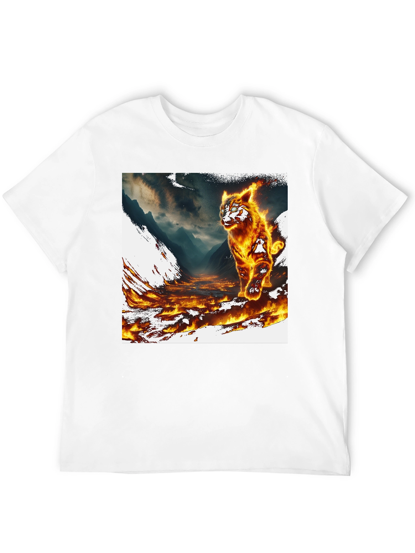 Inferno Cat Graphic Tee - Fire Design