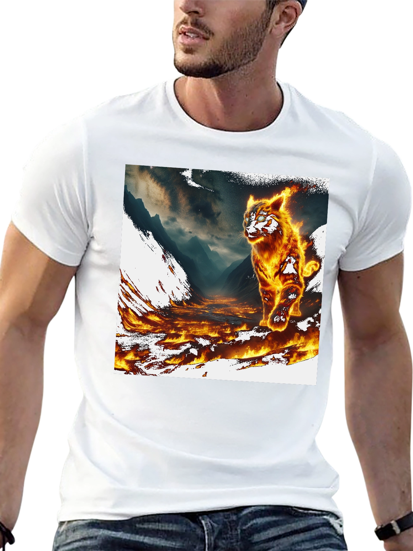 Inferno Cat Graphic Tee - Fire Design