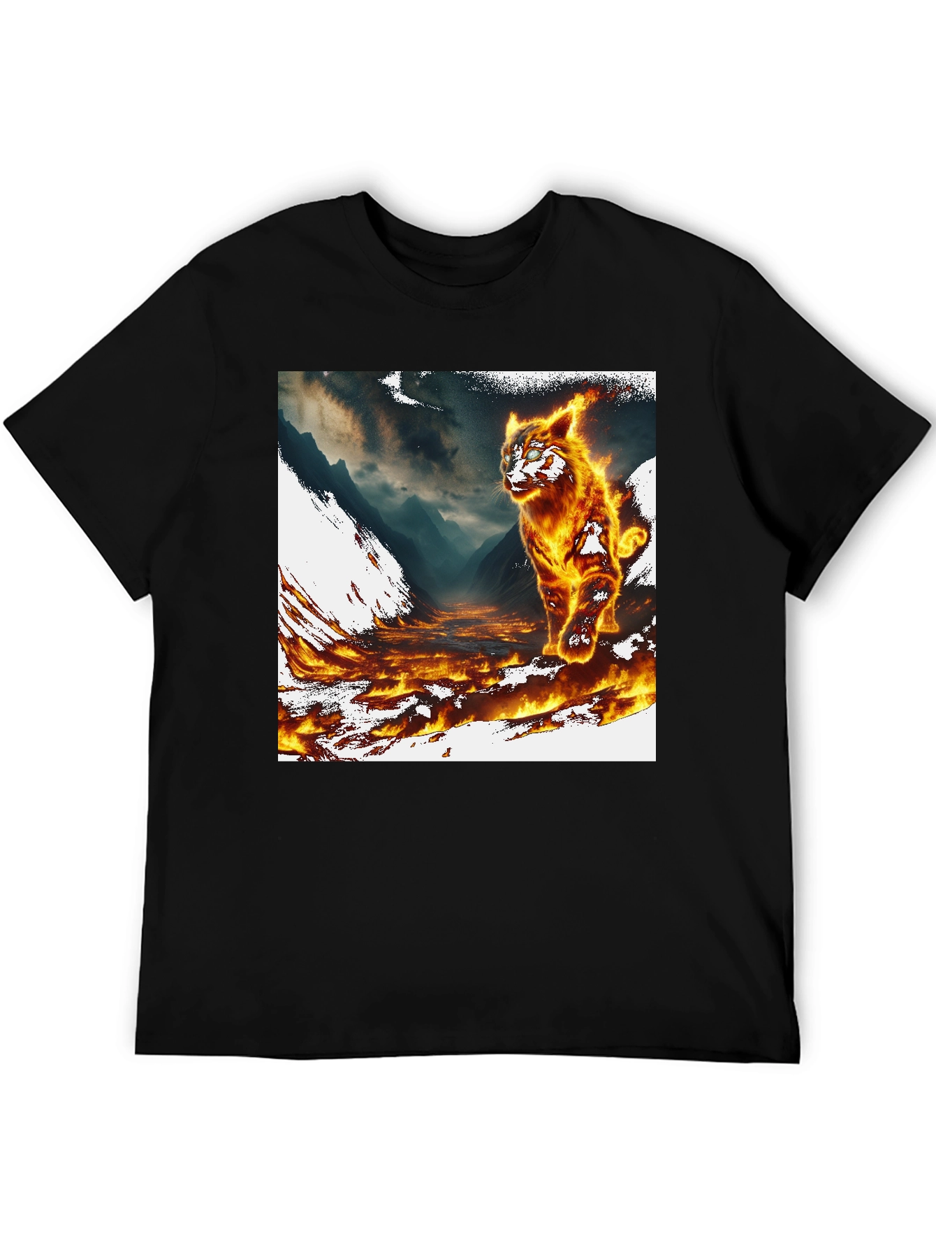 Inferno Cat Graphic Tee - Fire Design