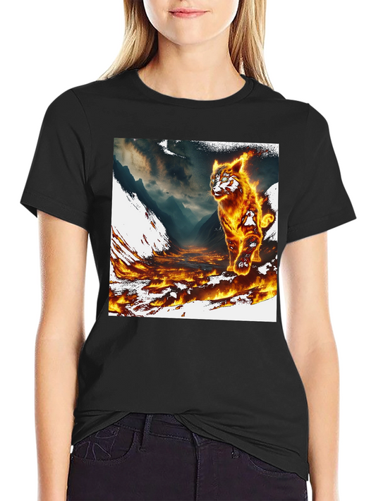 Inferno Cat Graphic Tee - Fire Design