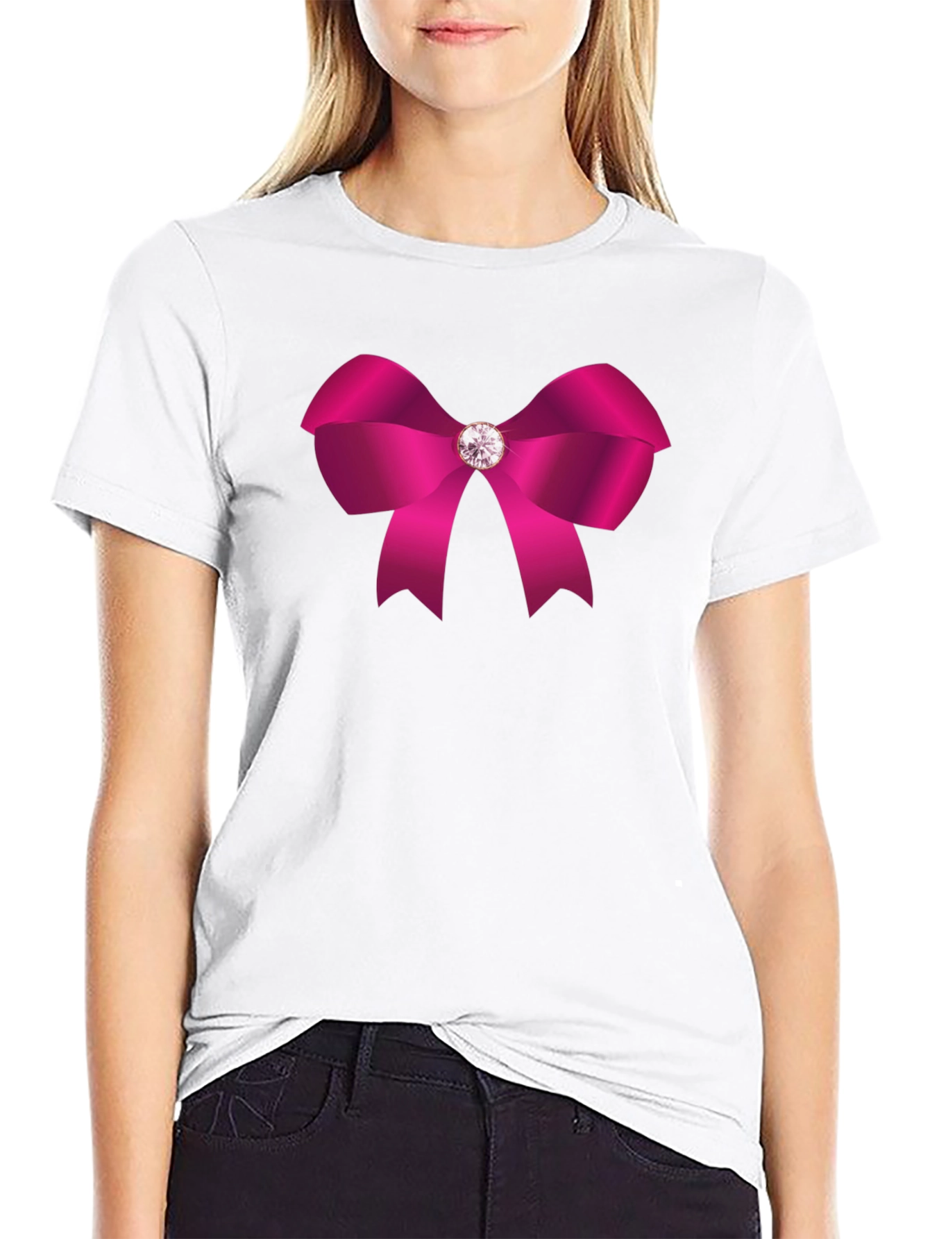 Pink Bow Graphic Tee - Stylish Casual Wear