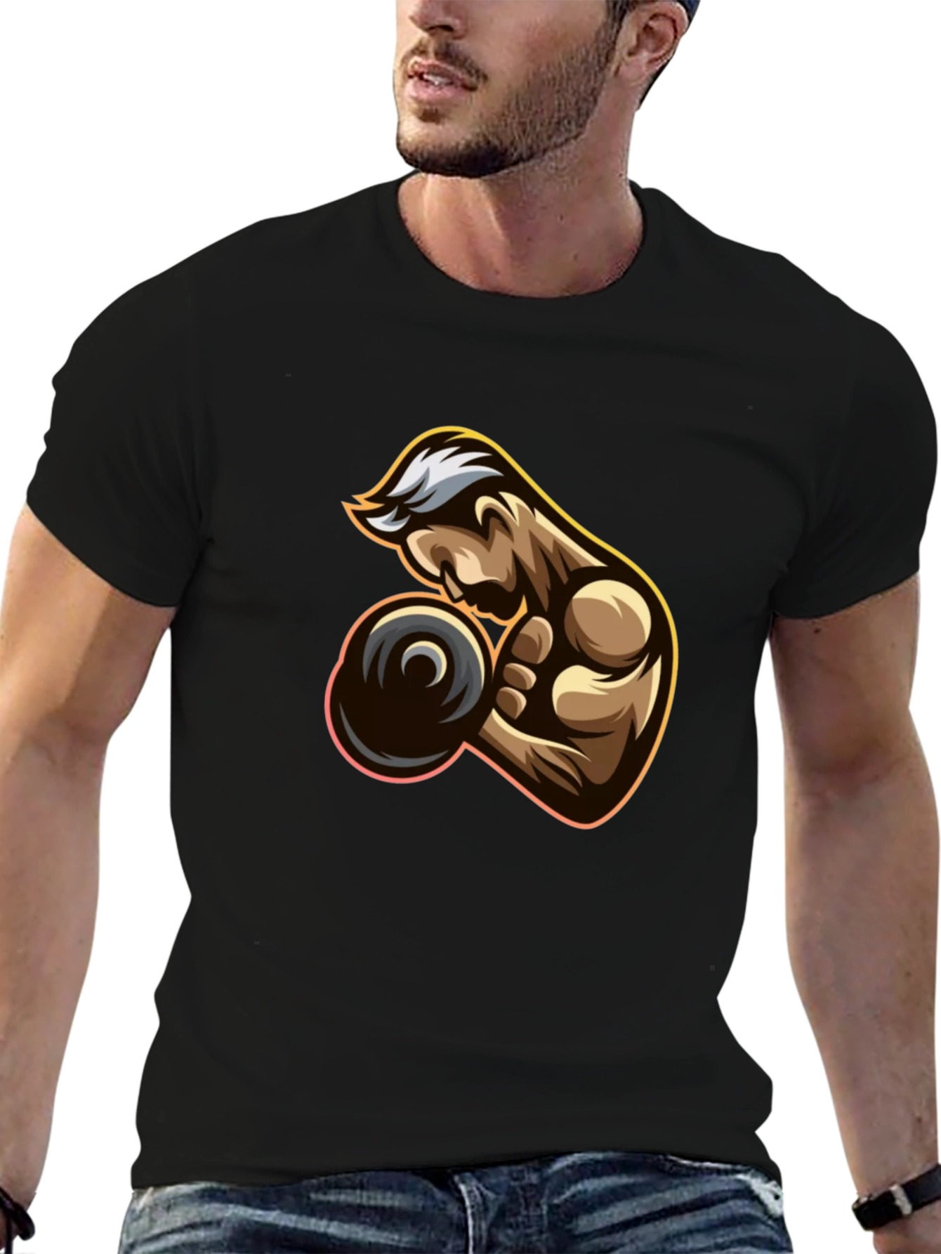 Muscle Man Graphic Tee - Black Cotton