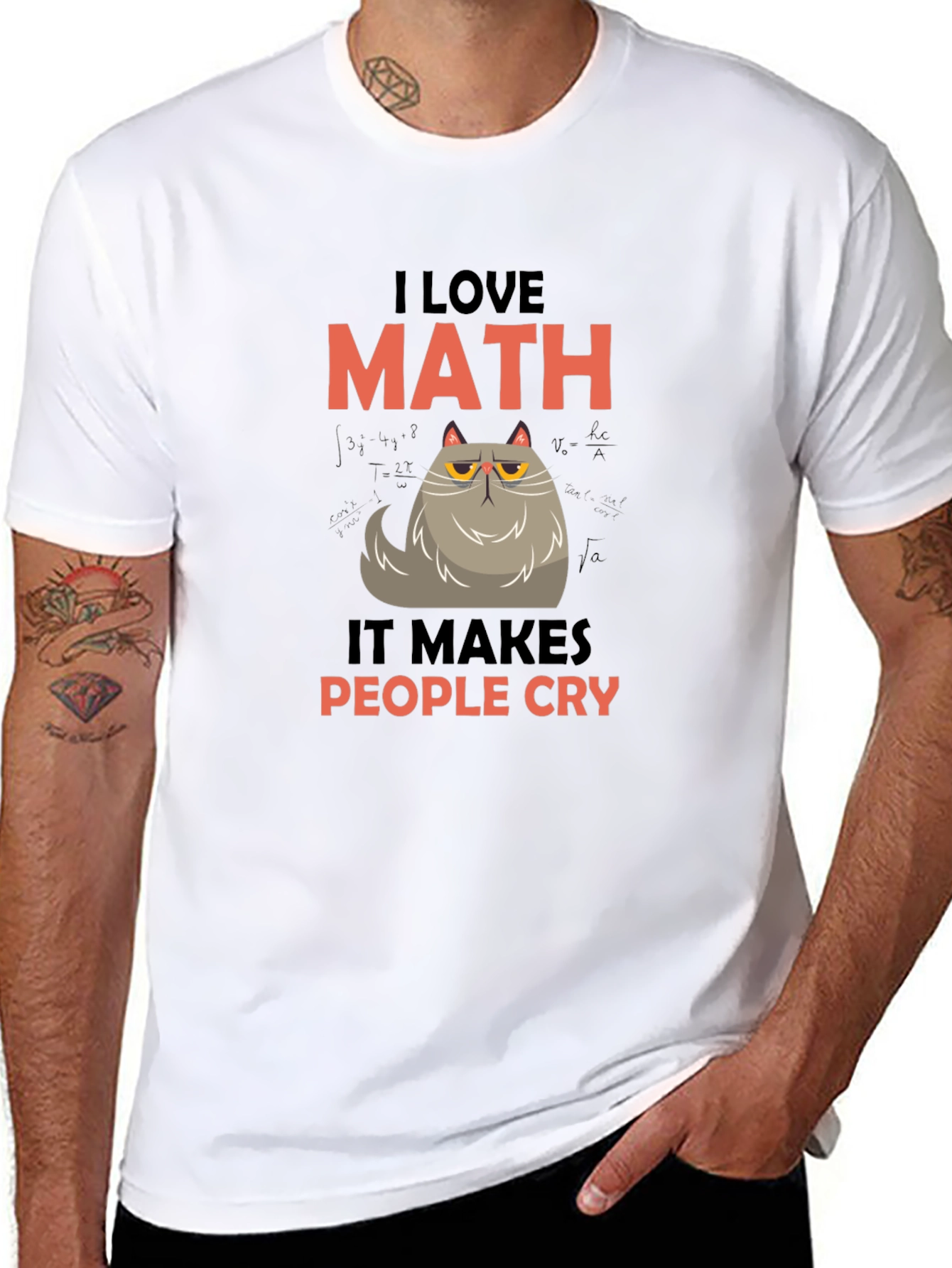 I Love Math Funny Cat Graphic T-Shirt