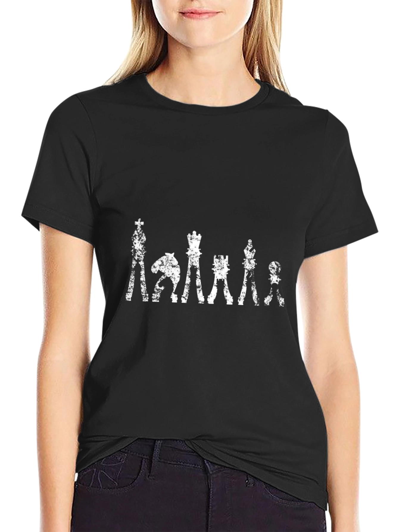 Chess Piece Distressed Graphic T-Shirt - Black Cotton Tee