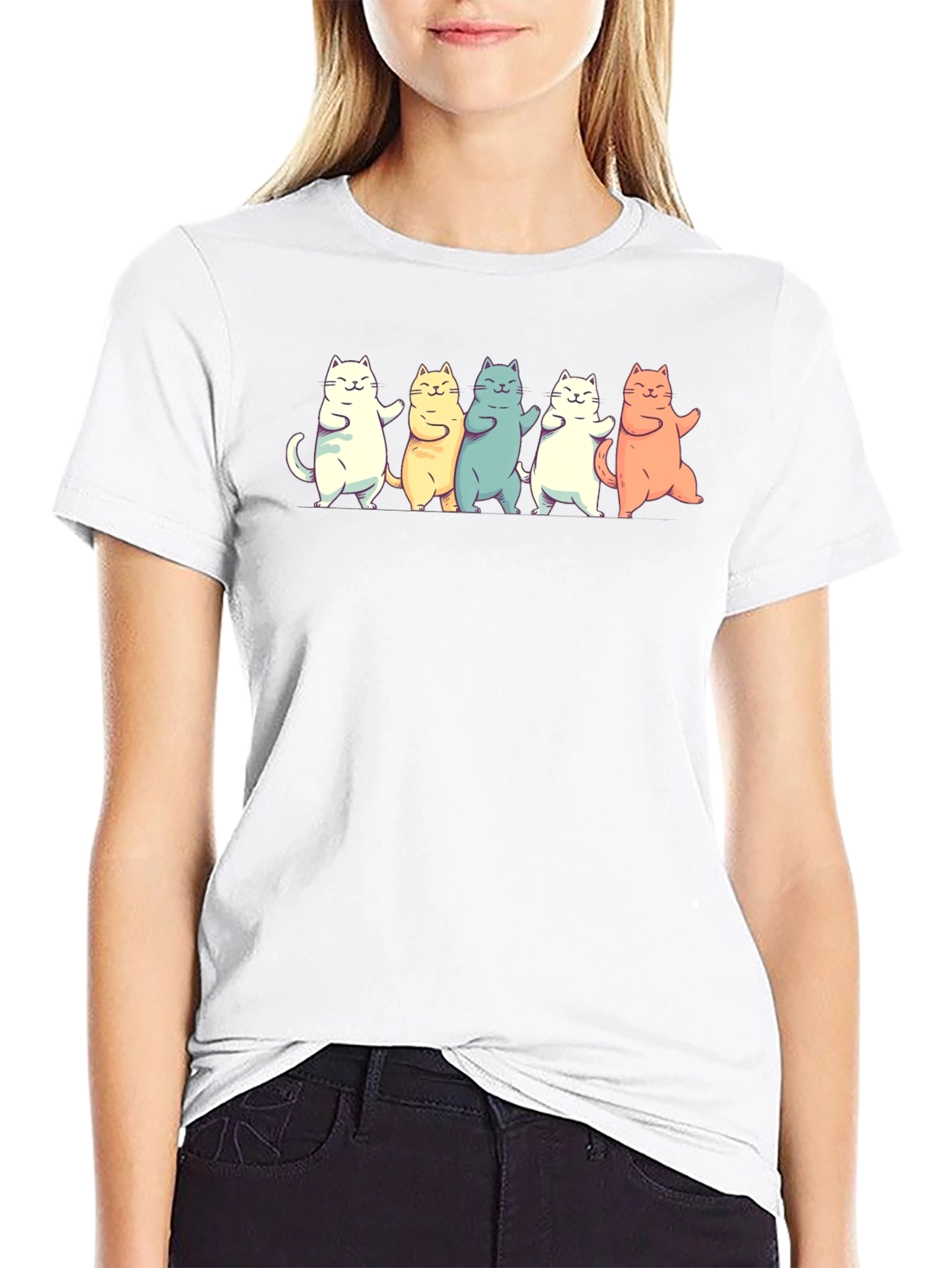 Dancing Cats Graphic T-Shirt - Black