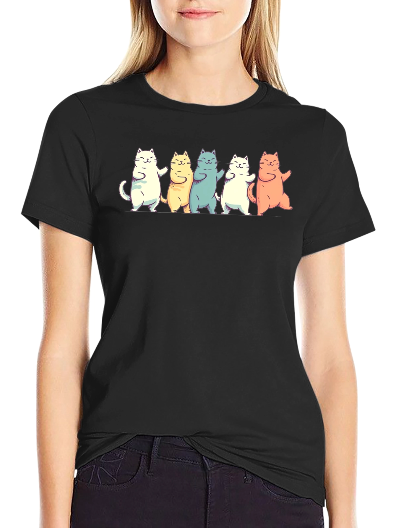 Dancing Cats Graphic T-Shirt - Black