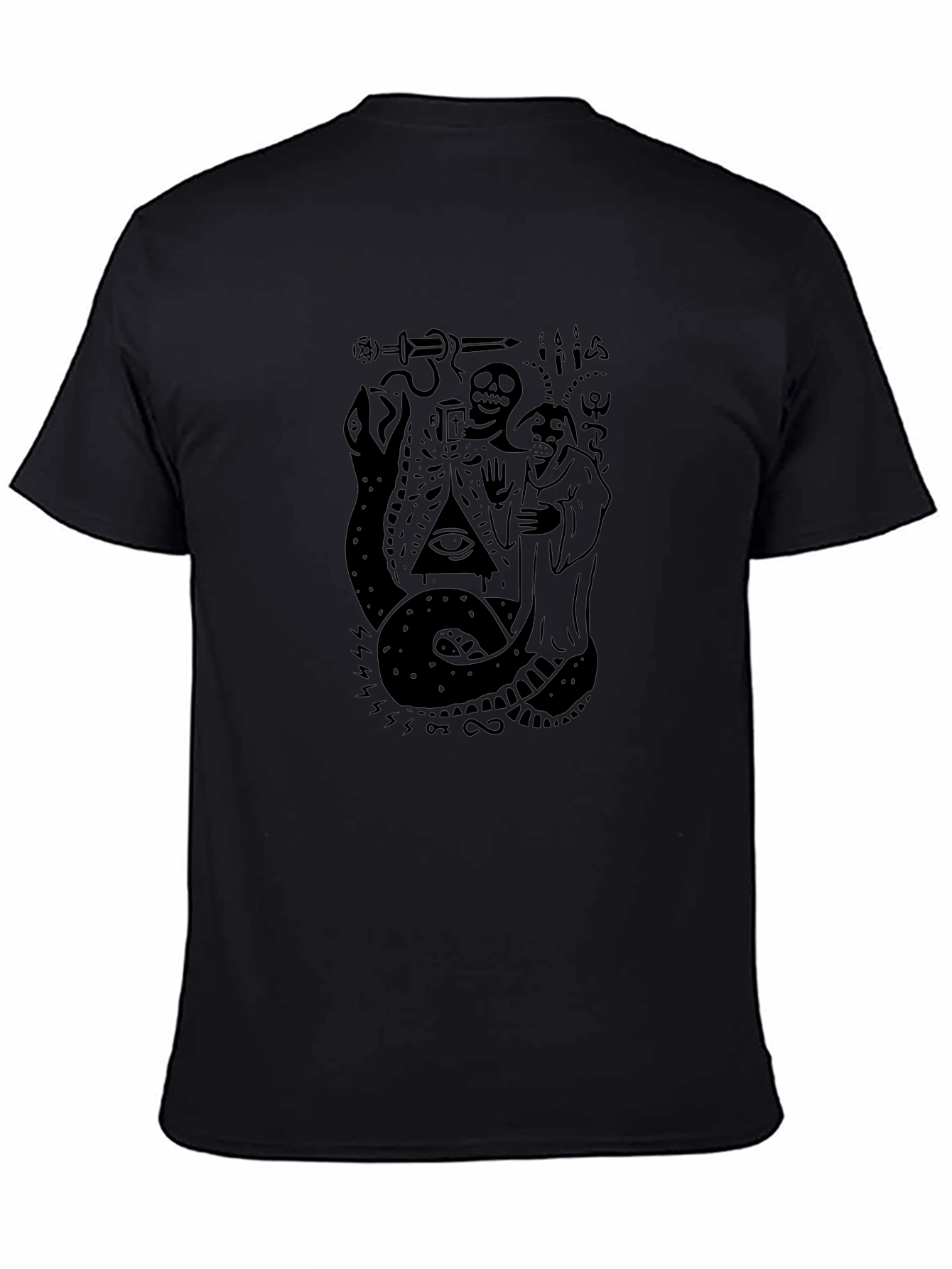 Occult Snake & Skull Graphic Black T-Shirt