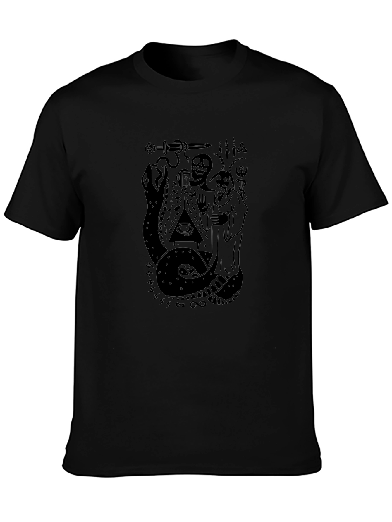 Occult Snake & Skull Graphic Black T-Shirt