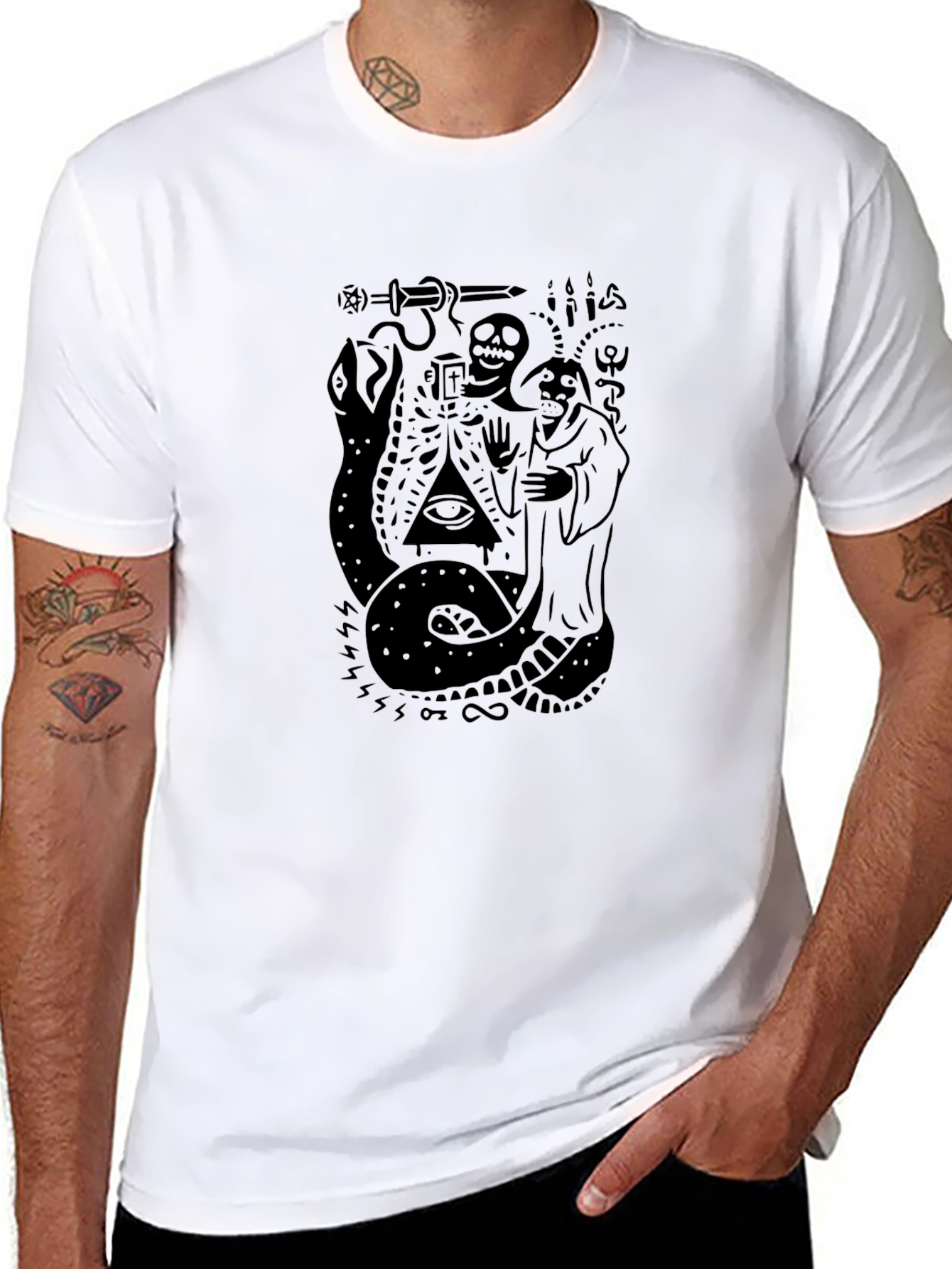 Occult Snake & Skull Graphic Black T-Shirt