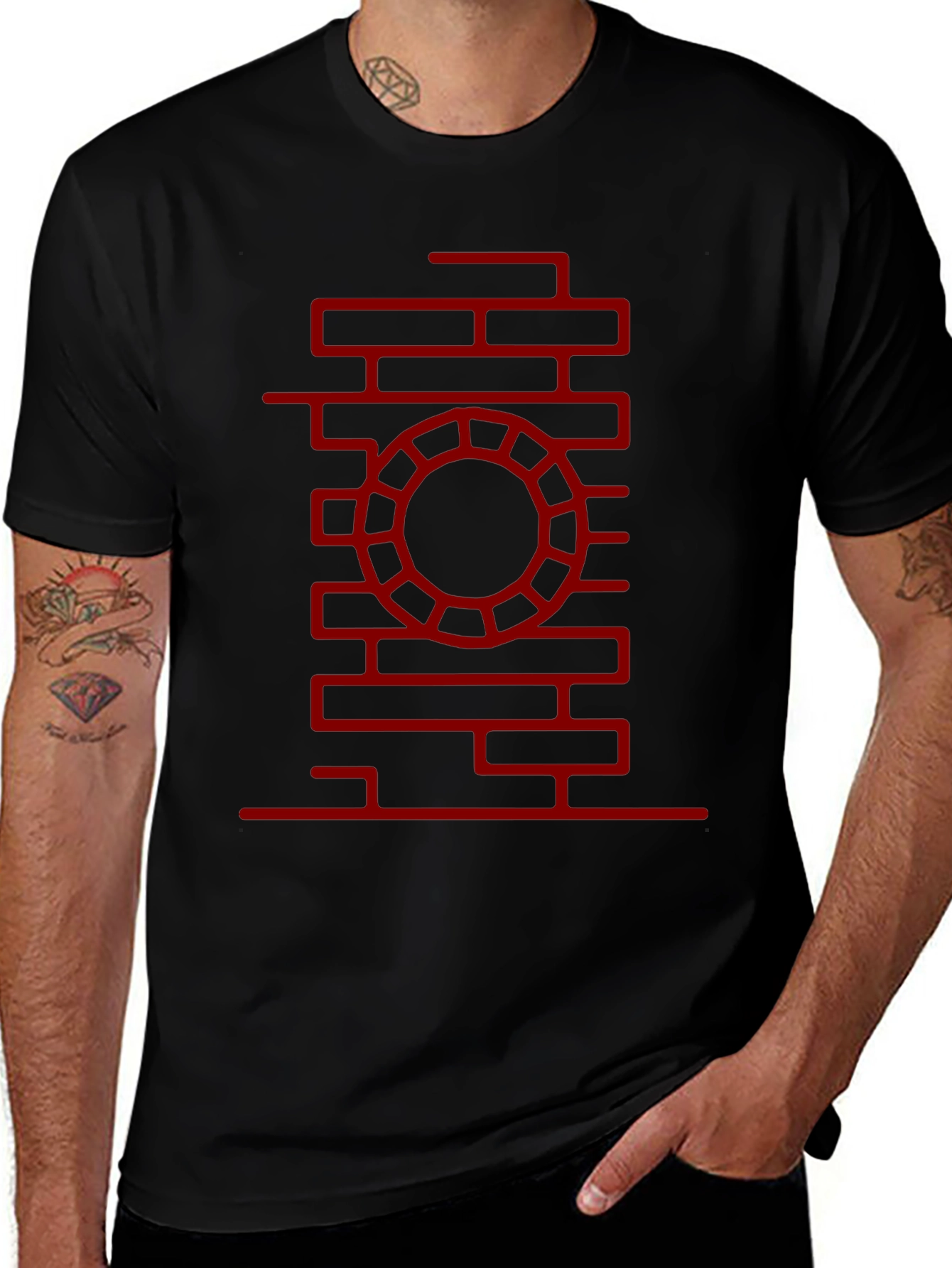 Brick Wall Circle Design Black T-Shirt