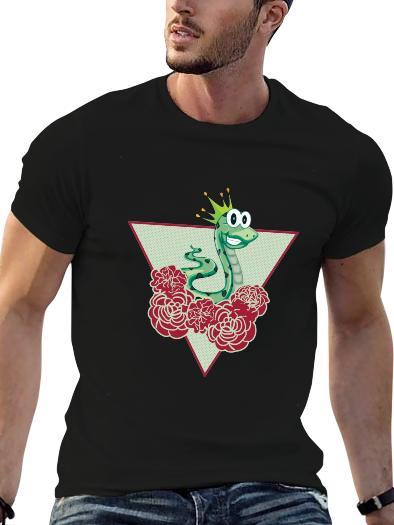 Funny Snake Prince Graphic Tee - Black