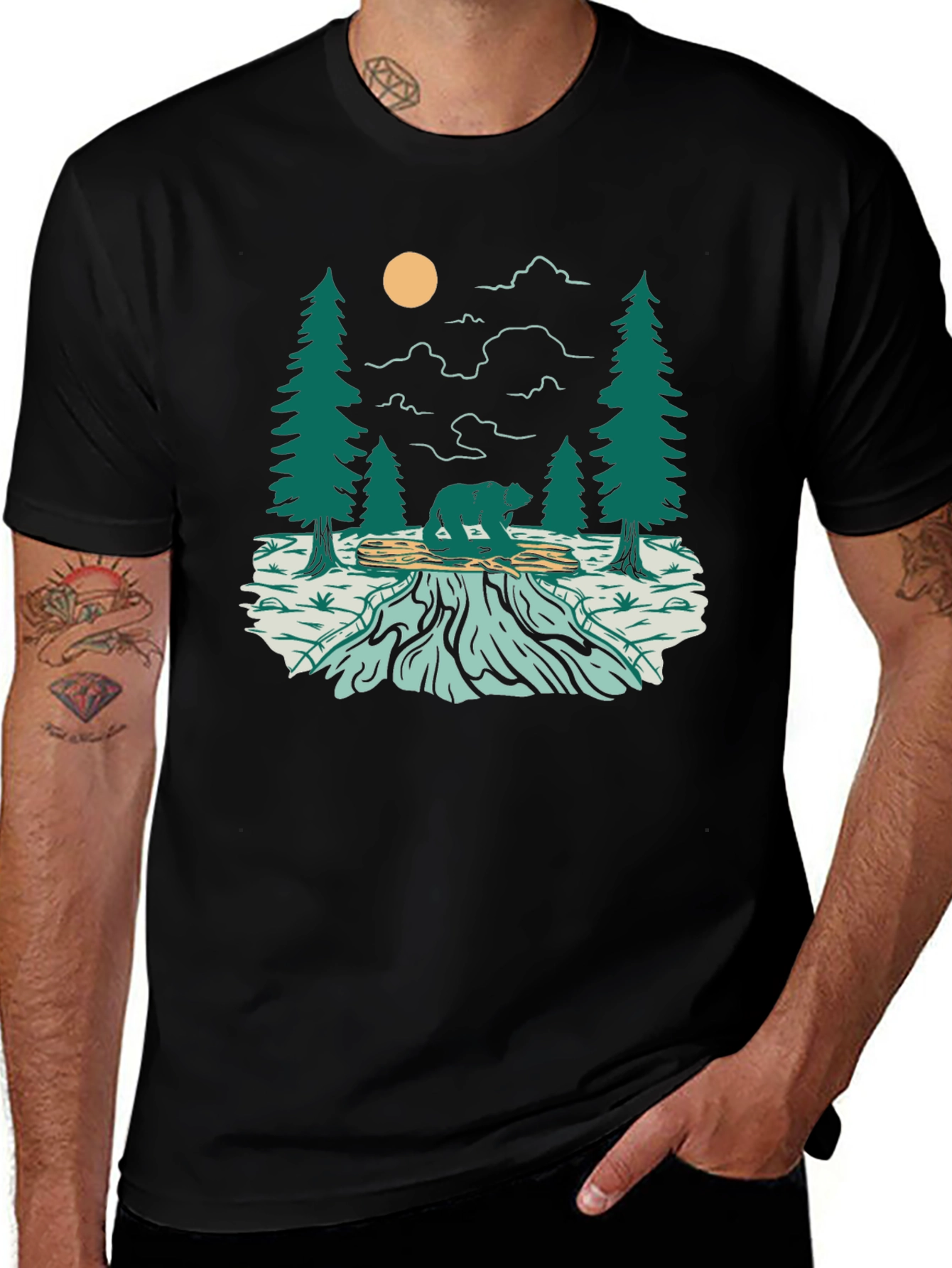 Nature Bear Graphic Tee - Black Cotton Blend