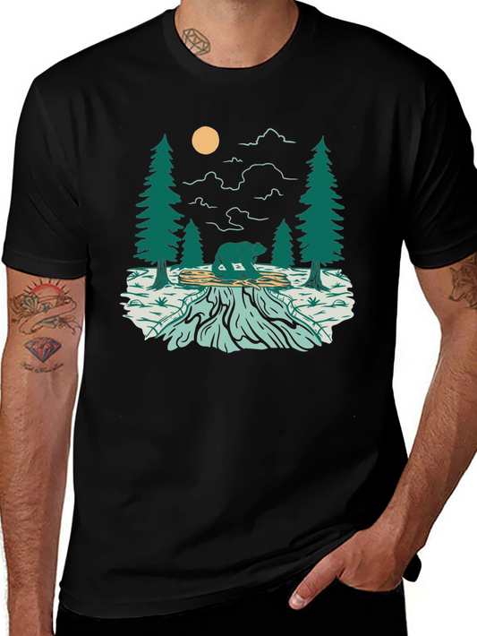Nature Bear Graphic Tee - Black Cotton Blend