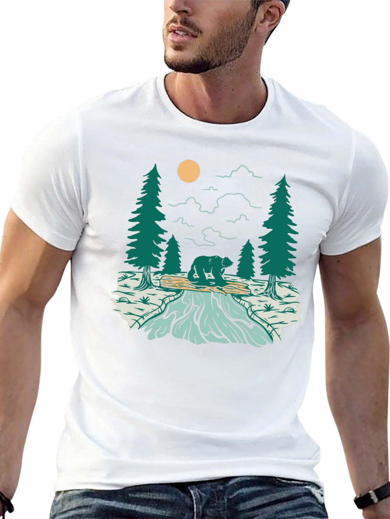 Nature Bear Graphic Tee - Black Cotton Blend