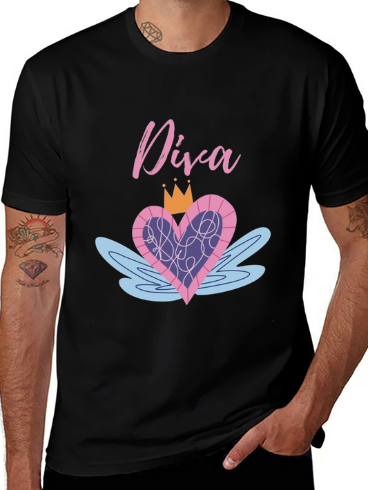 Diva Heart Crown Graphic Black T-Shirt