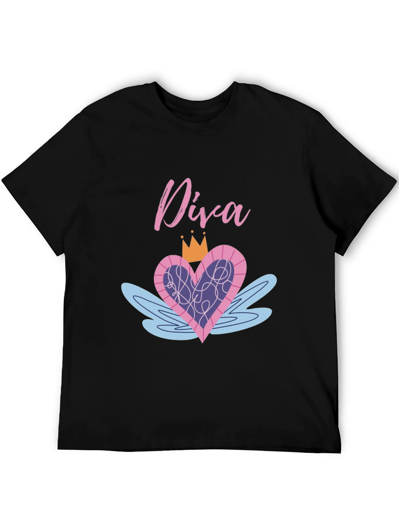 Diva Heart Crown Graphic Black T-Shirt