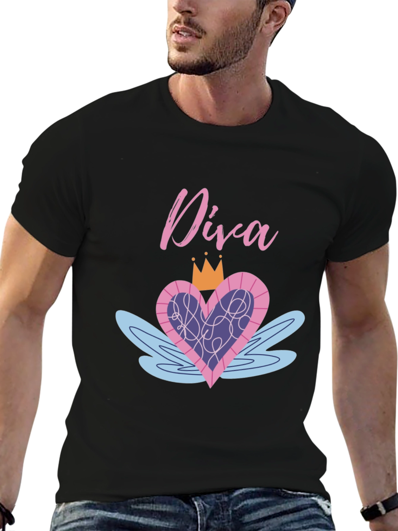 Diva Heart Crown Graphic Black T-Shirt