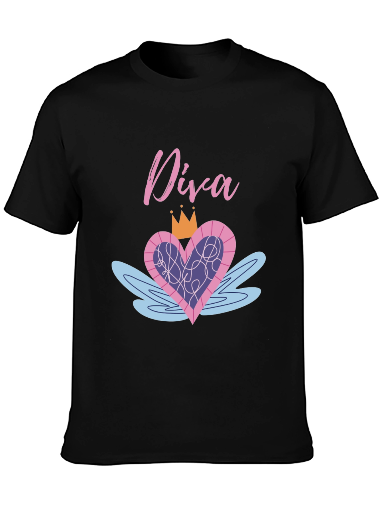 Diva Heart Crown Graphic Black T-Shirt