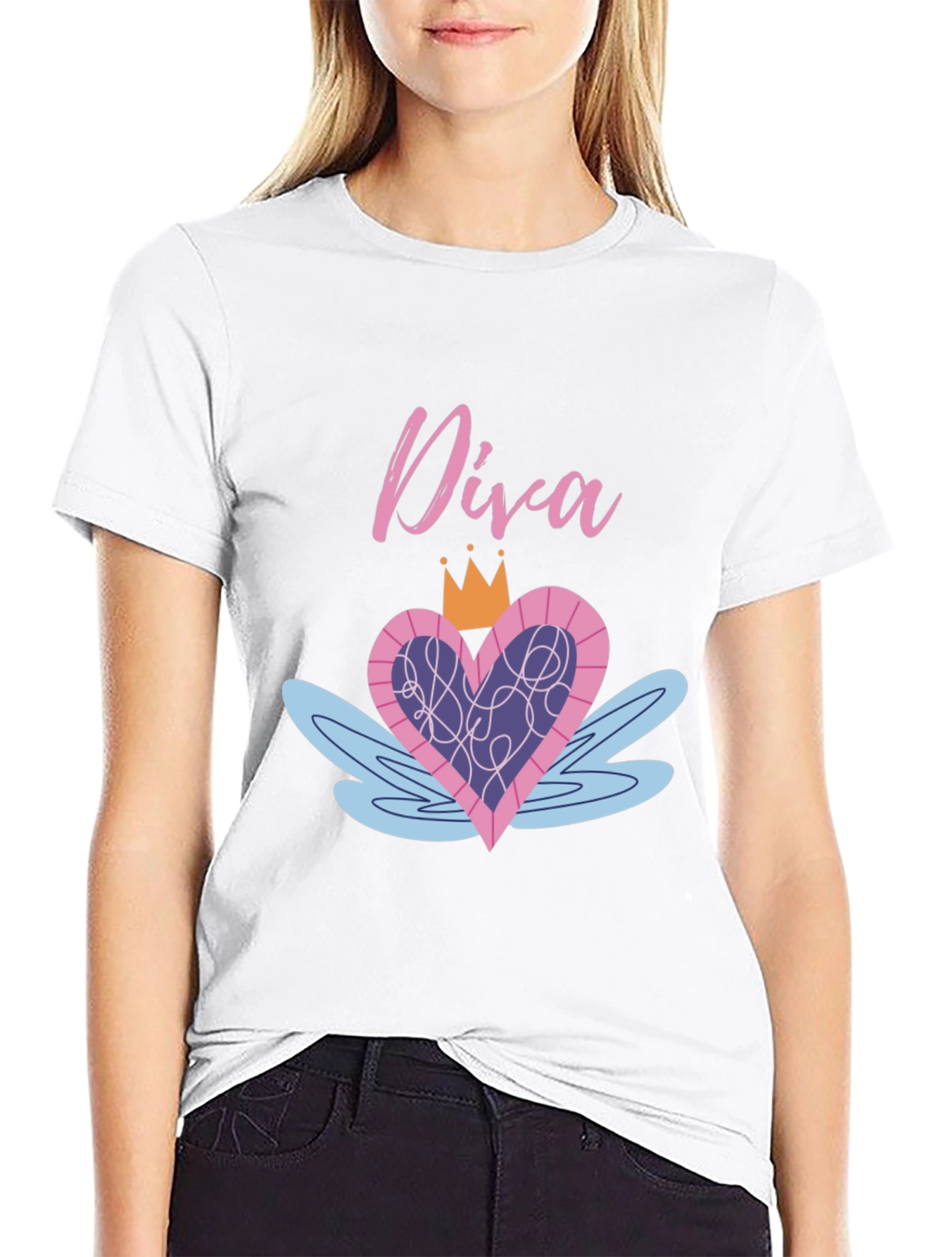 Diva Heart Crown Graphic Black T-Shirt